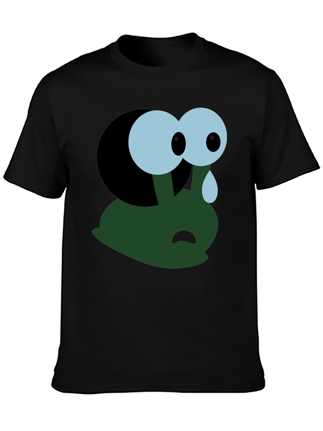 Black Sad Cartoon Character T-Shirt - Black view 3