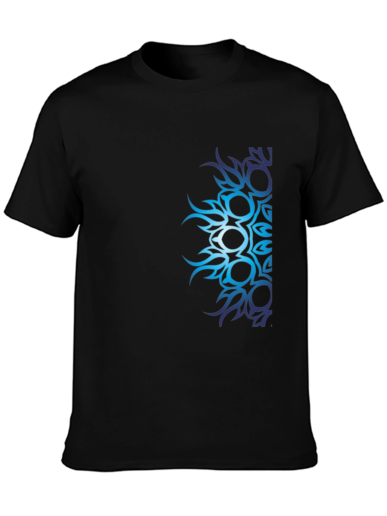 Black Men's Black T-Shirt with Blue Tribal Design view 3