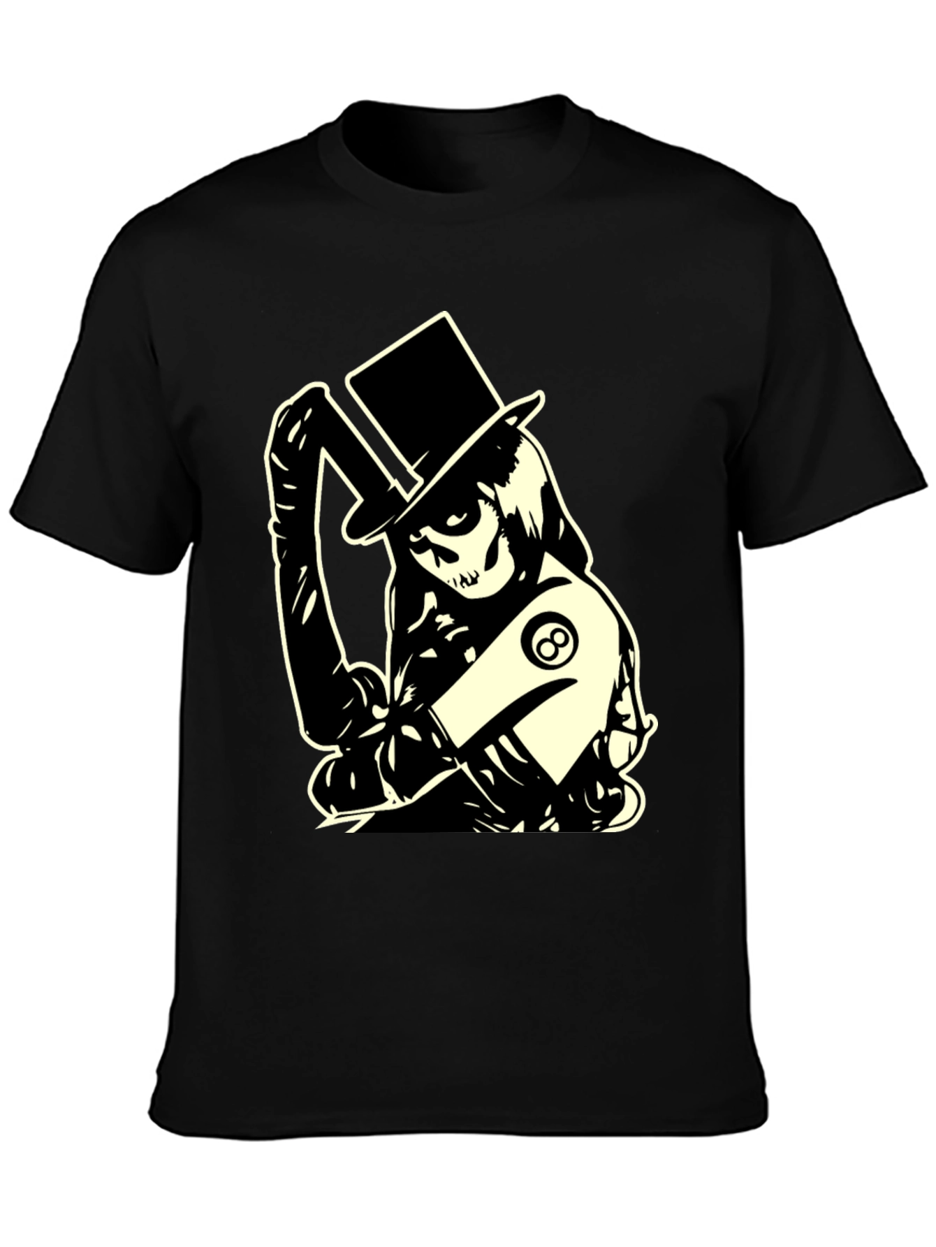 Black Skull Top Hat Graphic T-Shirt - Black view 3