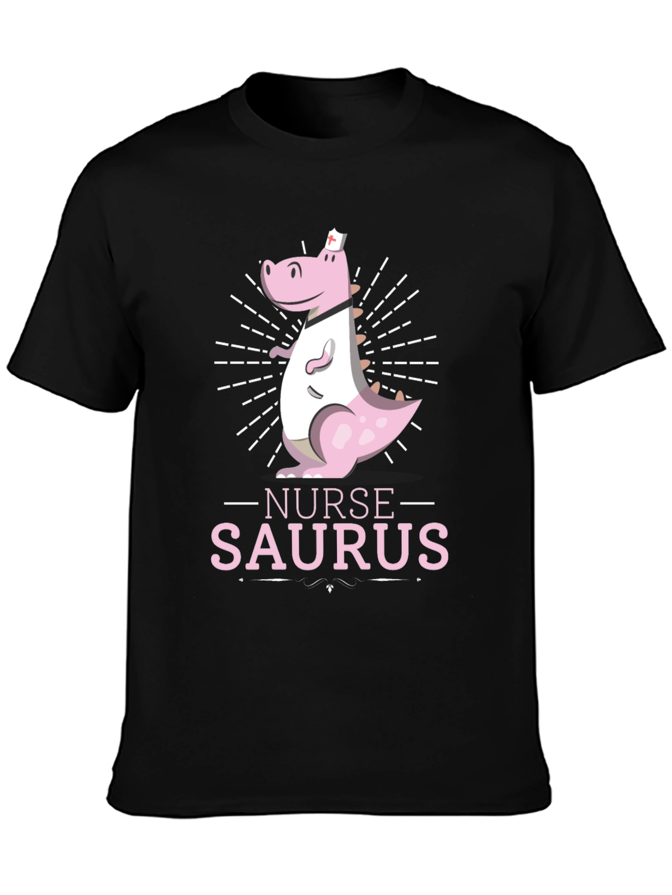 Black Nurse-Saurus T-Shirt - Dinosaur Nurse Apparel view 3