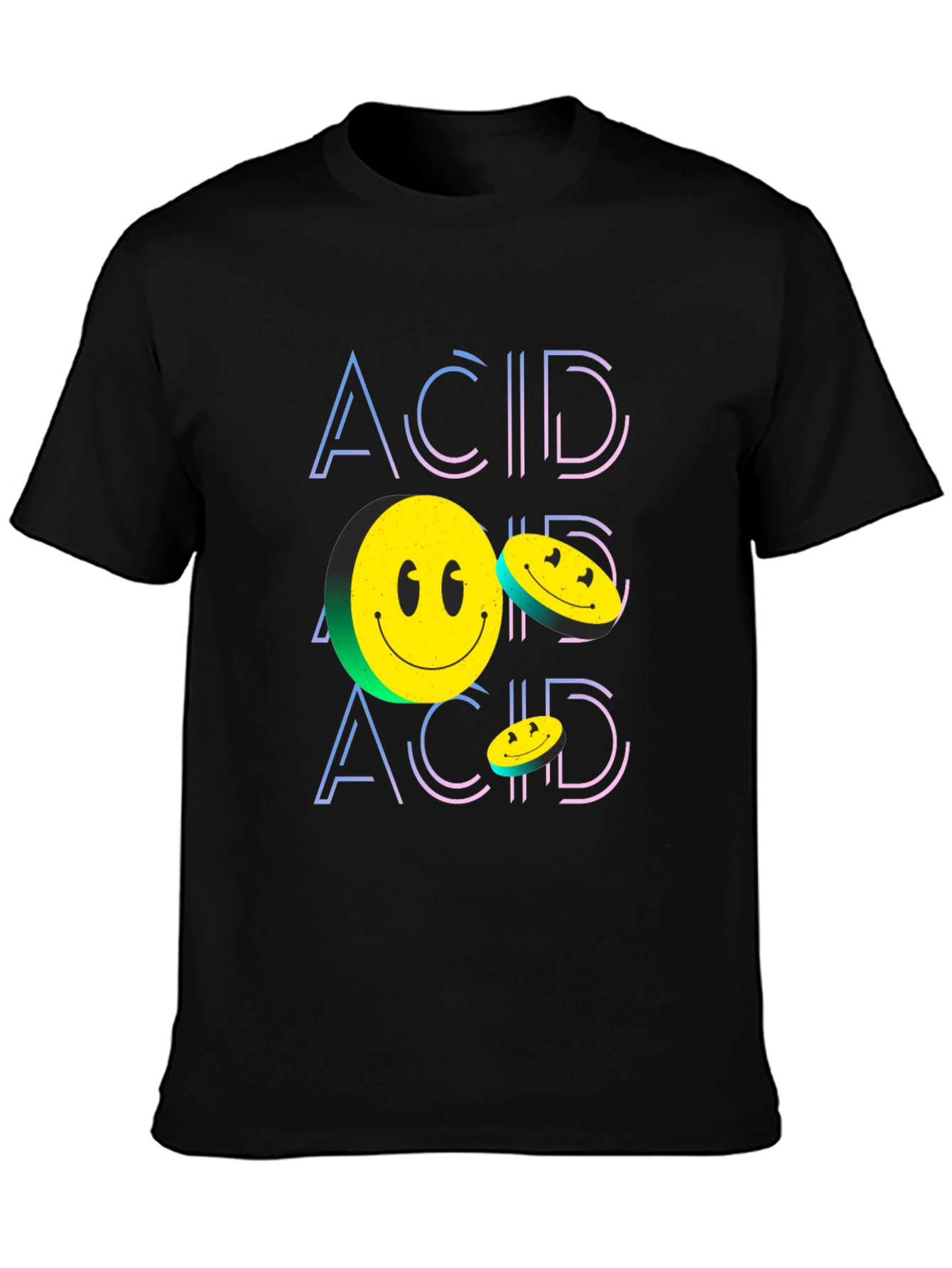 Black Acid Smiley Face Black Graphic Tee view 3