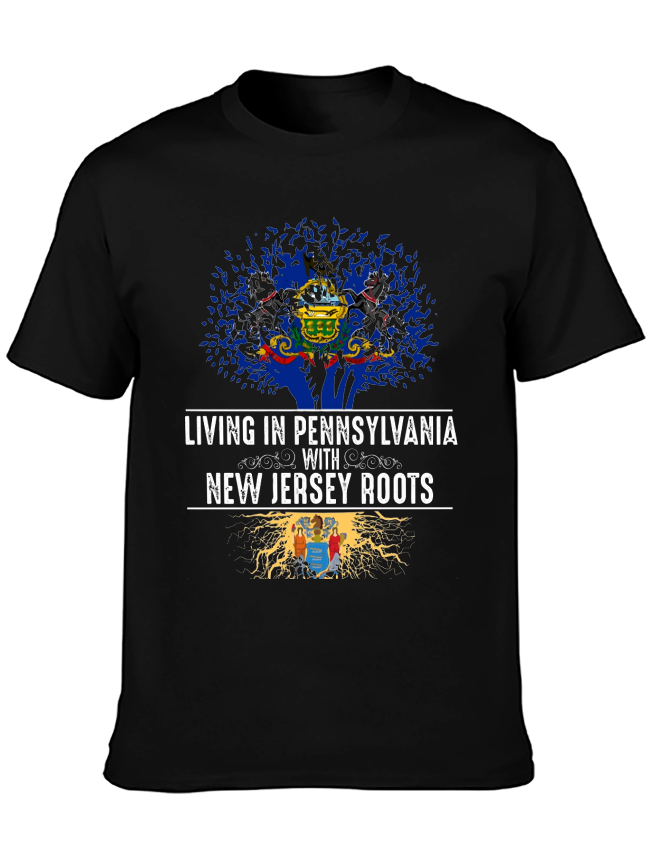Black Pennsylvania & New Jersey Roots Graphic T-Shirt view 3