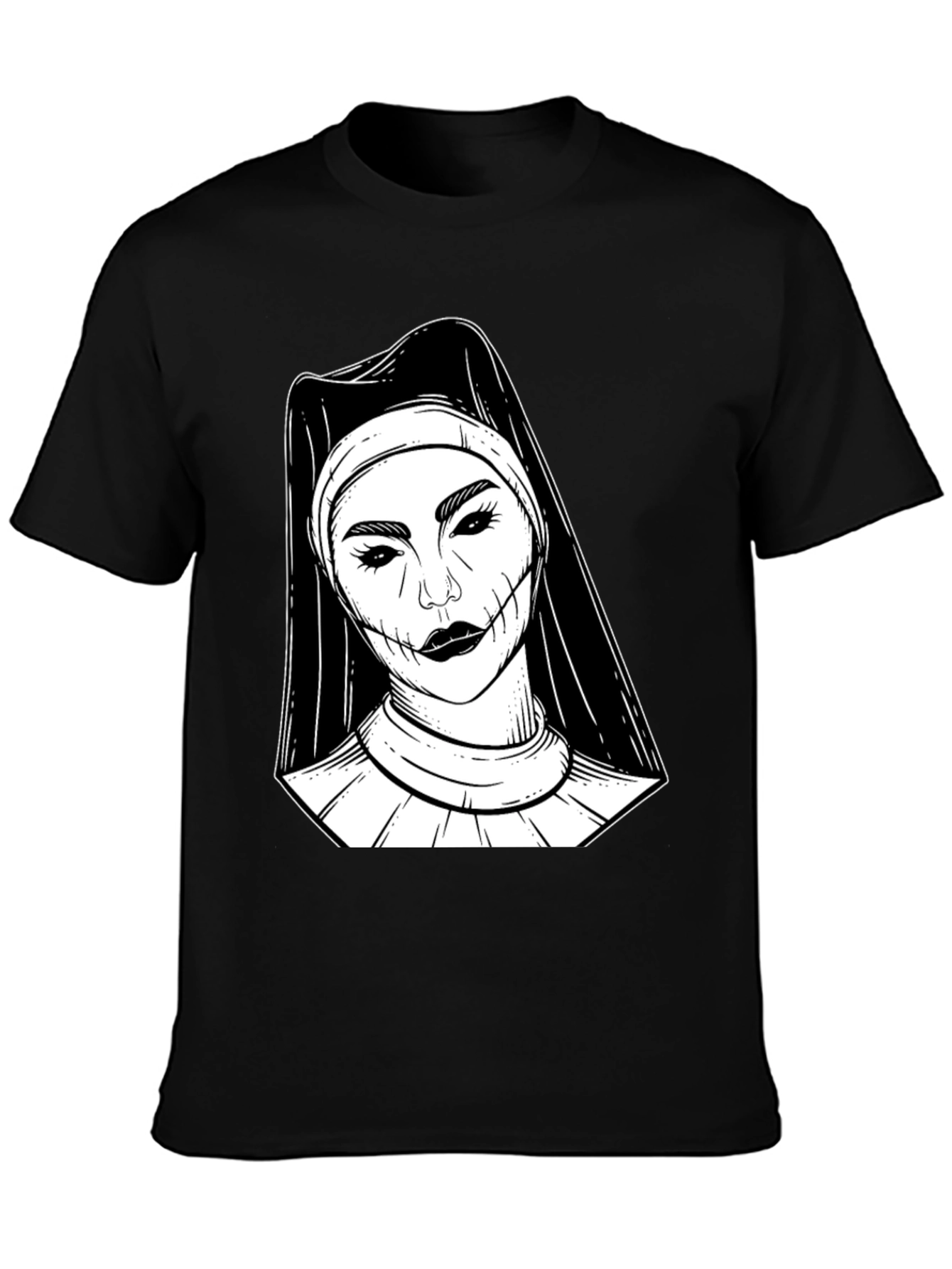 Black Creepy Nun Graphic Tee - Black Cotton Blend Shirt view 3