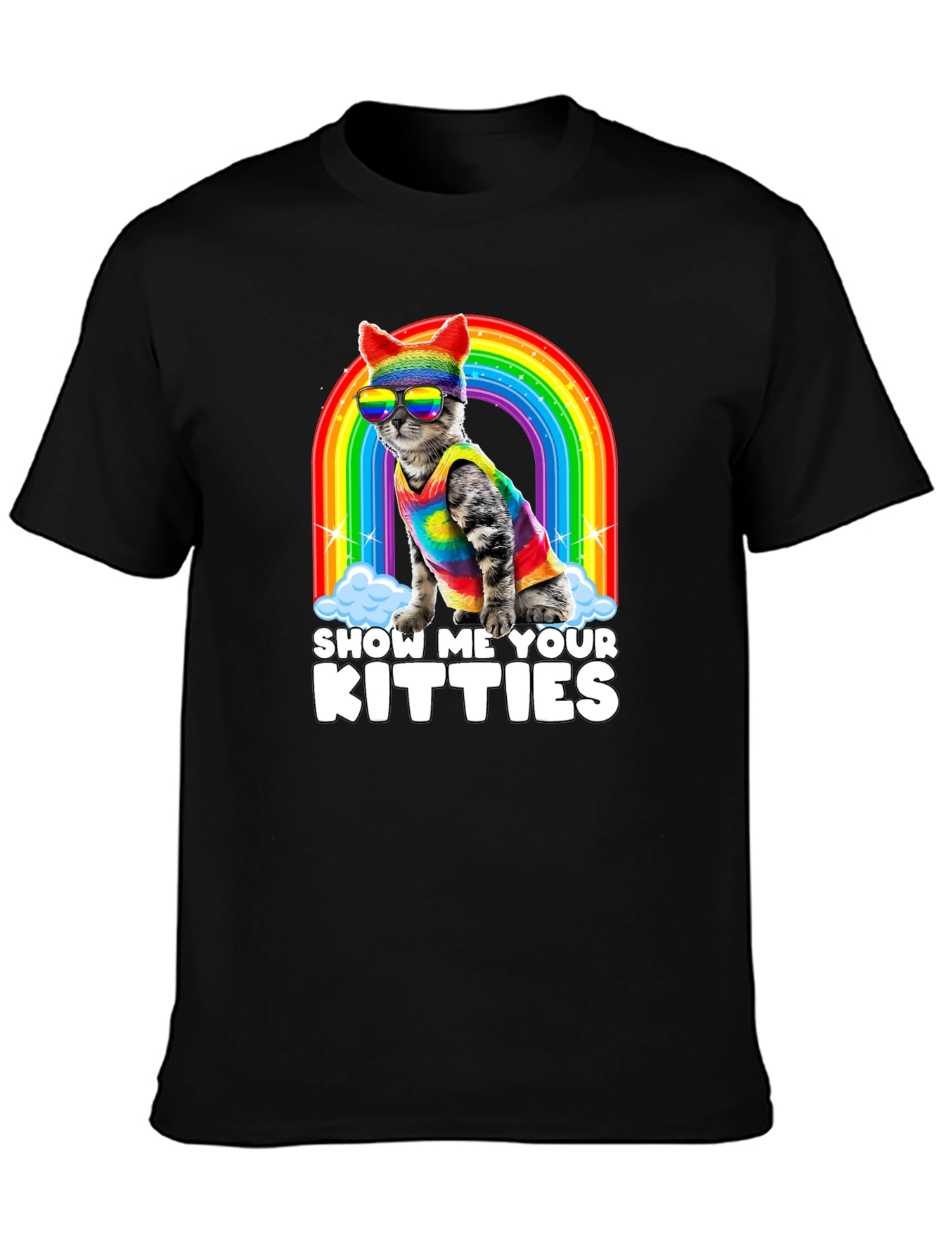 Black Show Me Your Kitties Pride T-Shirt view 3