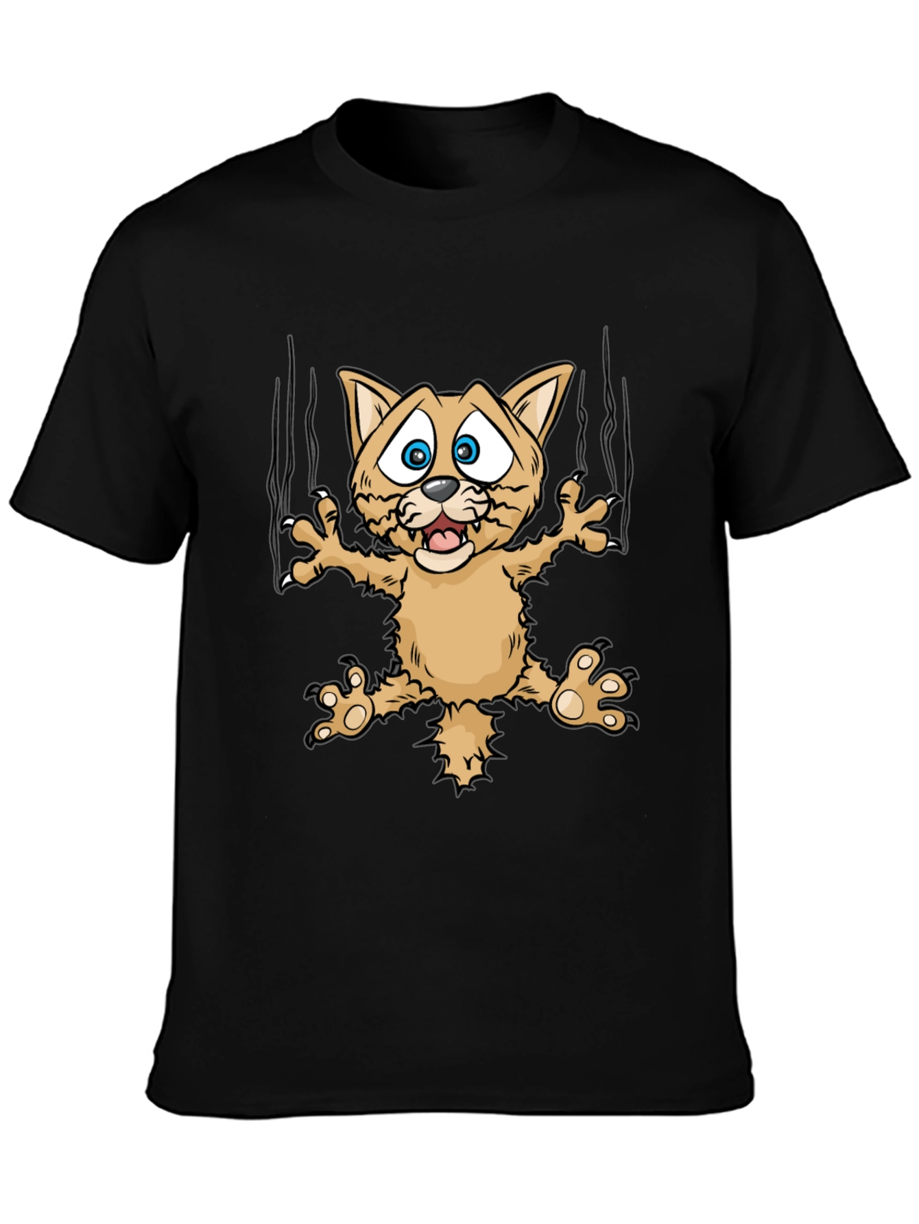 Black Funny Cat Scratch T-Shirt view 3