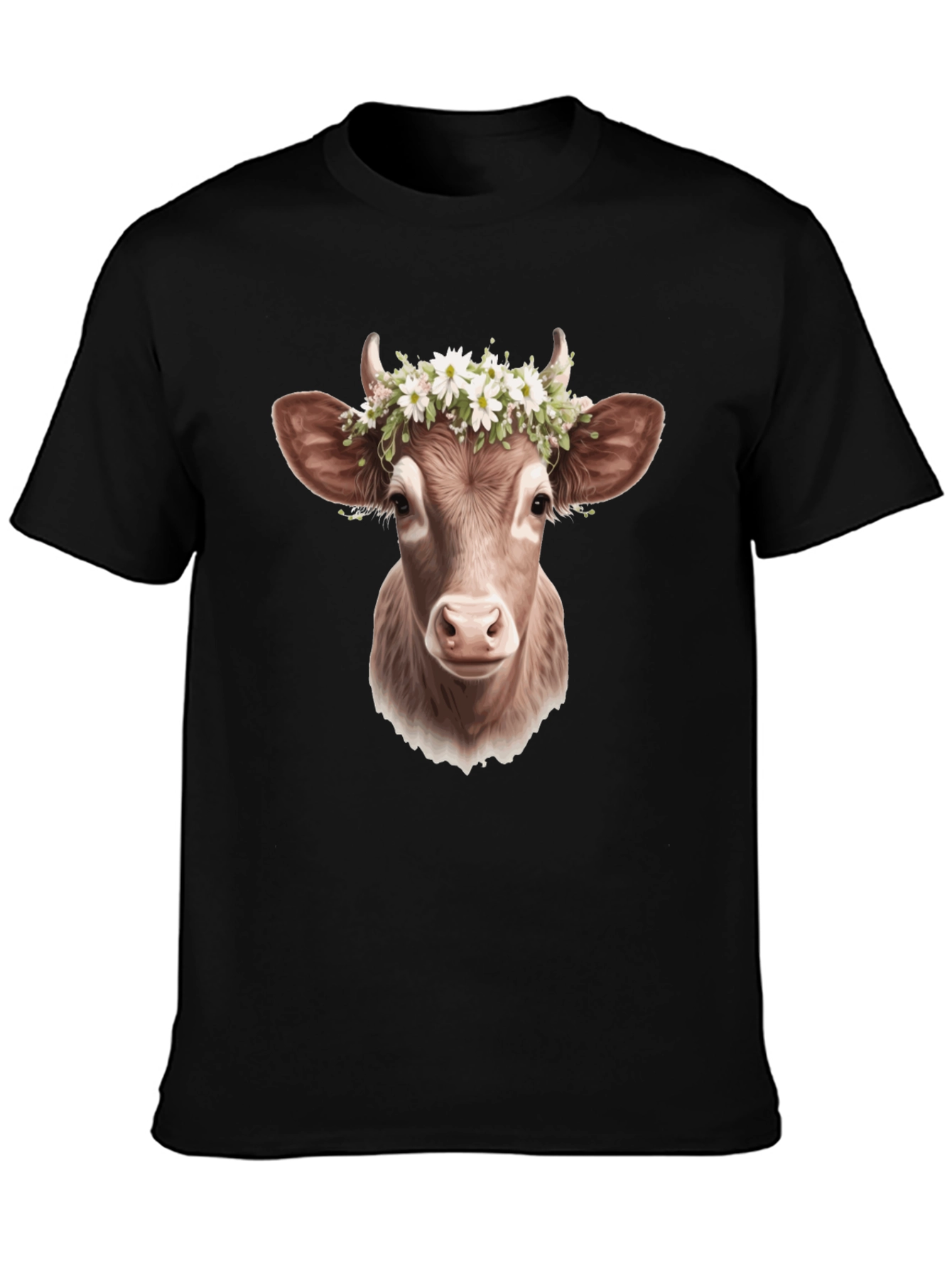 Black Cow with Flower Crown T-Shirt view 3