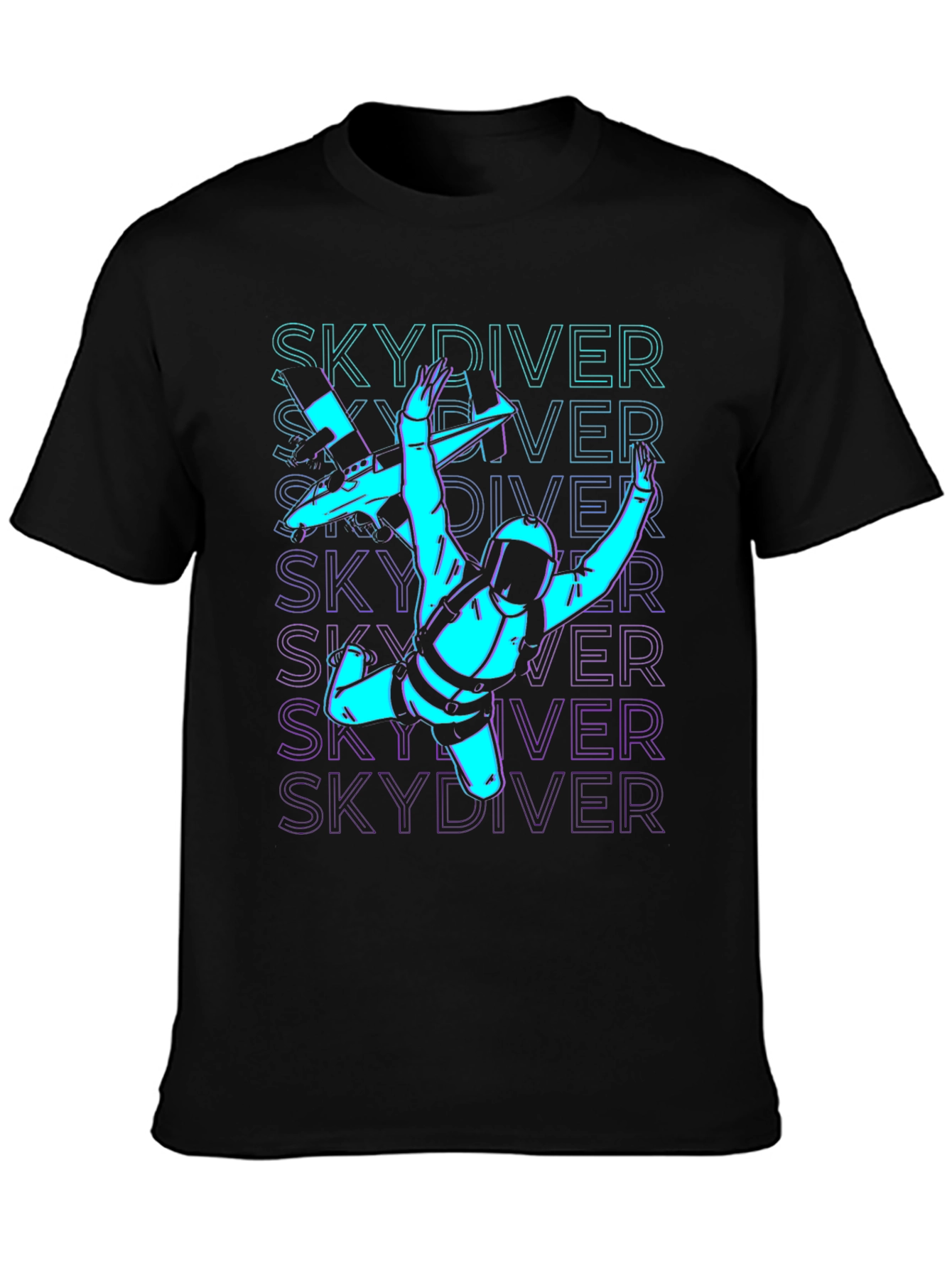 Black Skydiver Graphic Tee - Black Cotton T-Shirt view 3