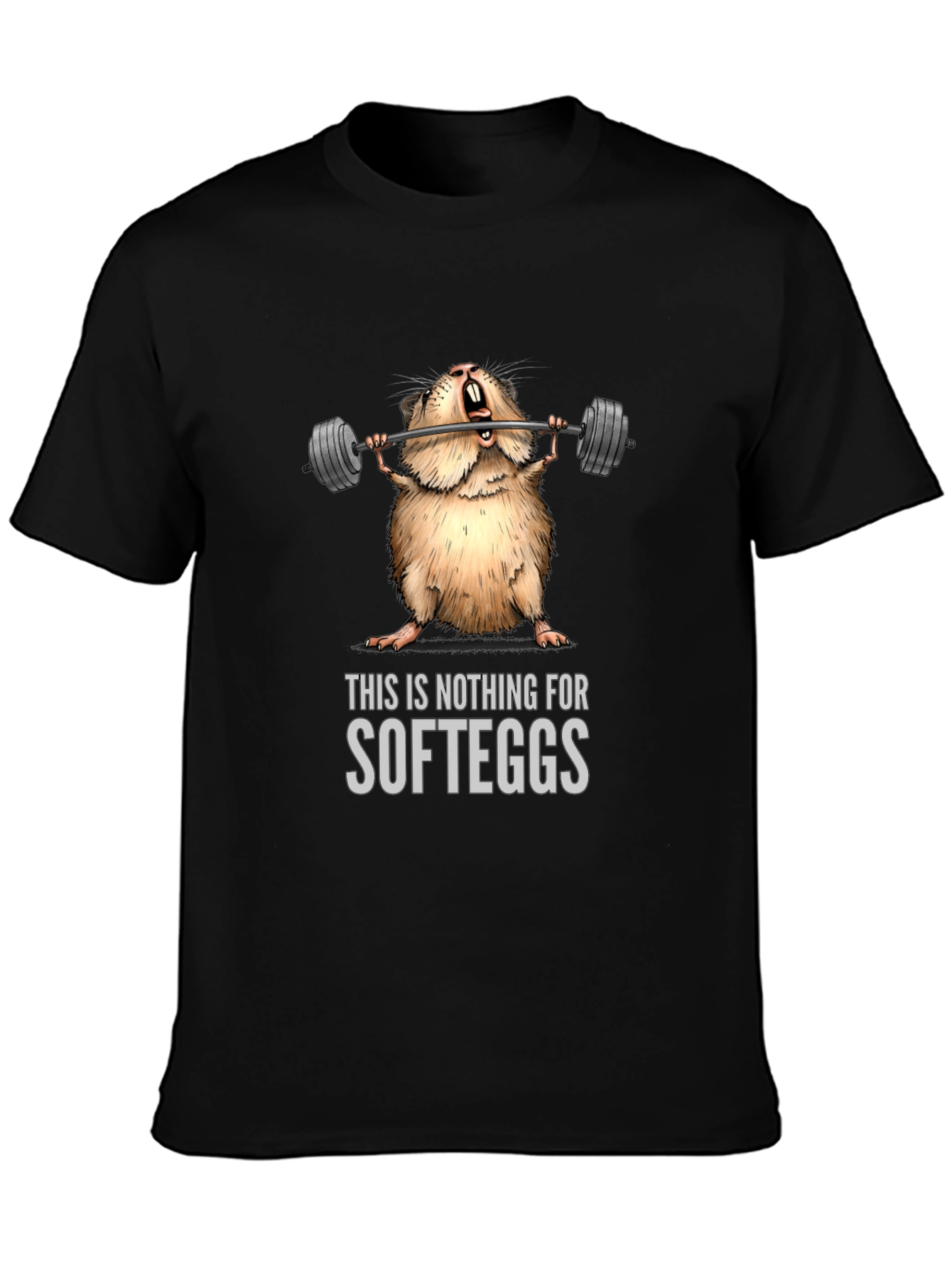 Black Weightlifting Hamster T-Shirt - Nothing for Softeggs view 3