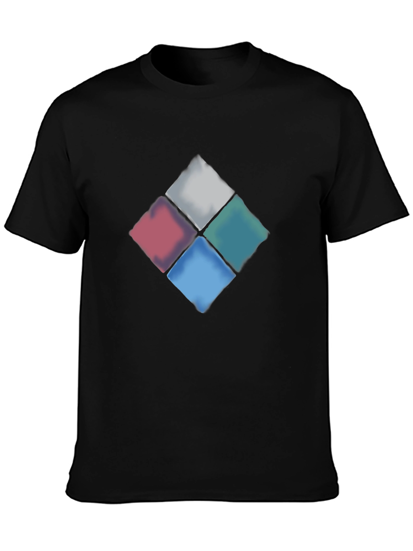 Black Colorful Diamond Pattern Black T-Shirt view 3