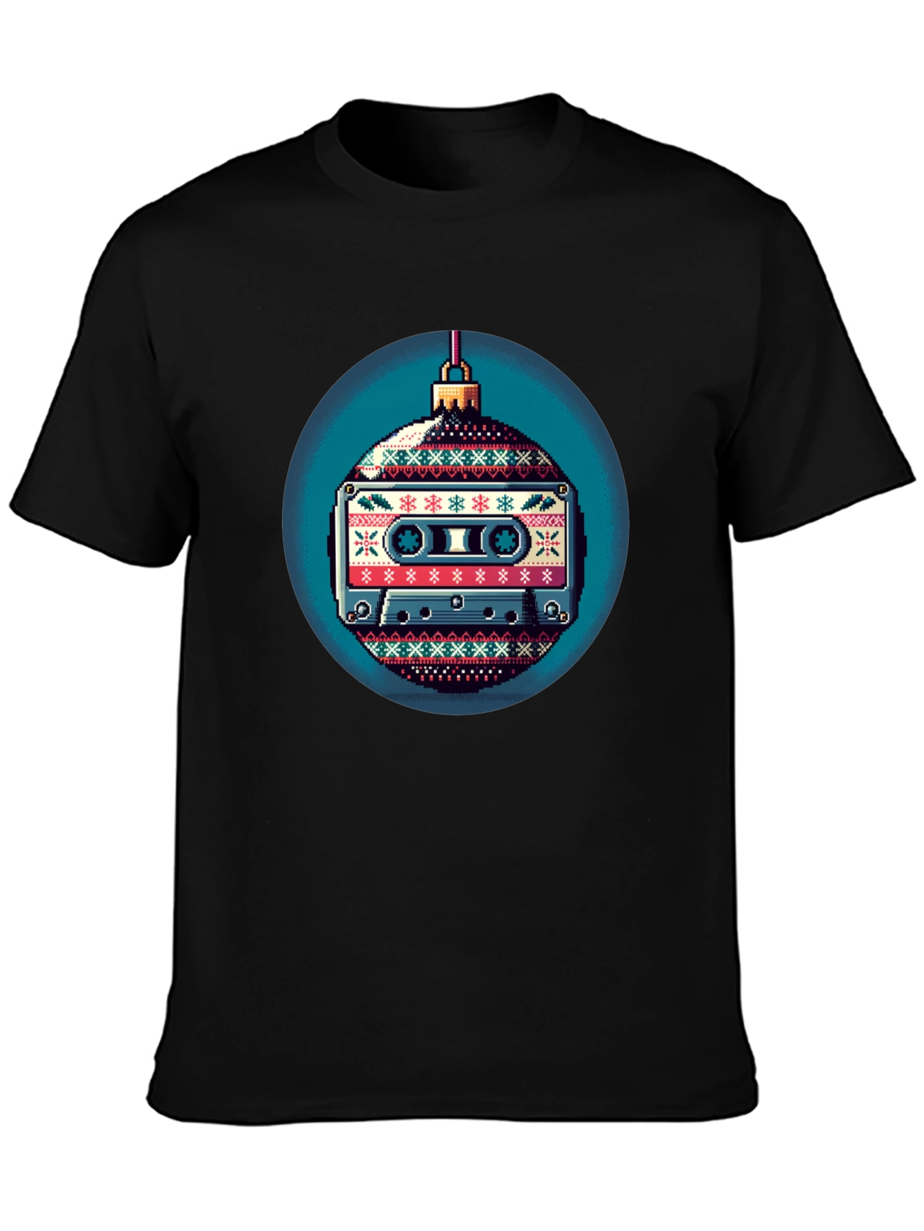 Black Retro Cassette Ornament Graphic T-Shirt view 3