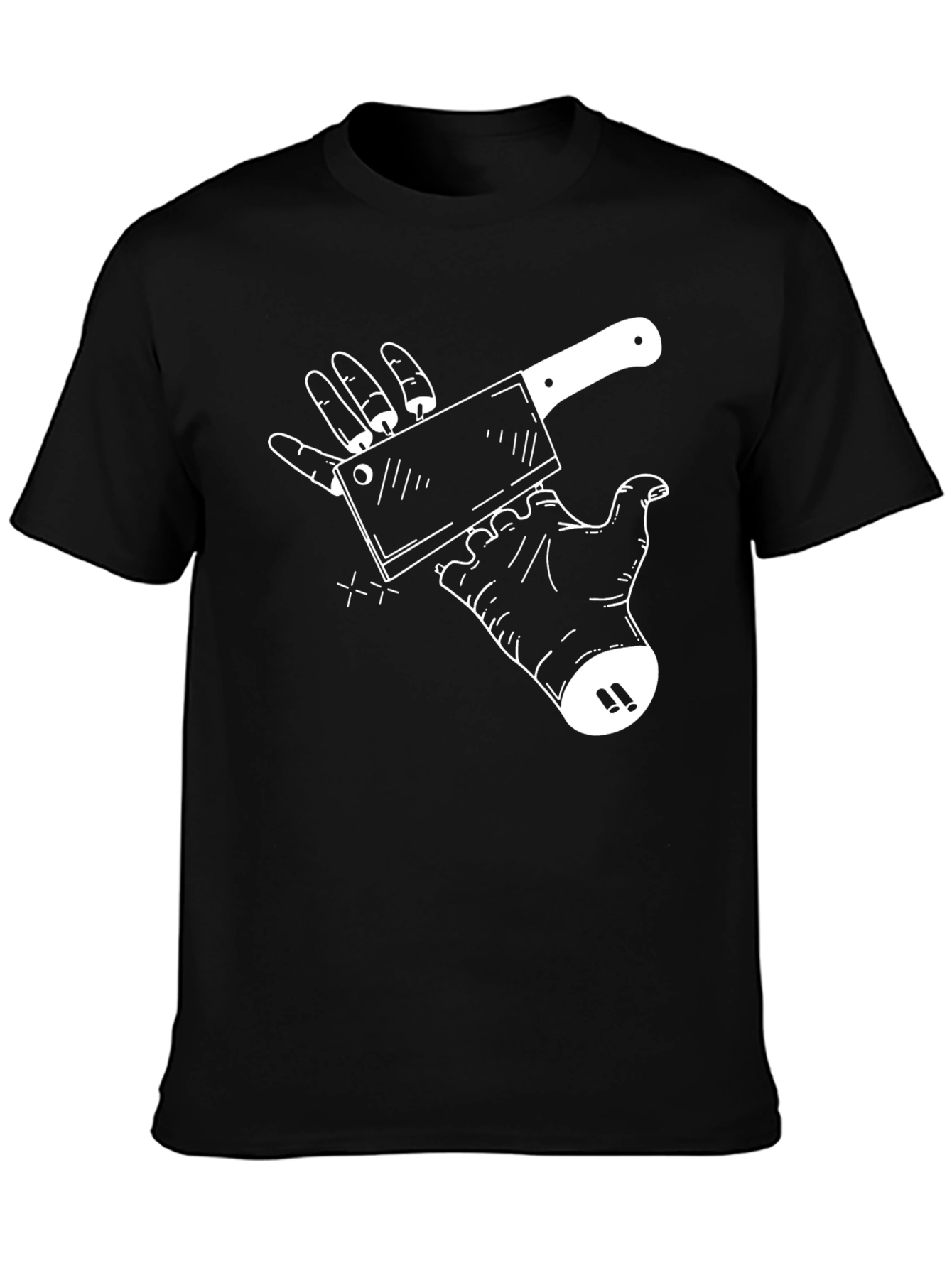 Black Butcher Humor T-Shirt: Cleaver and Hand Graphic Tee view 3