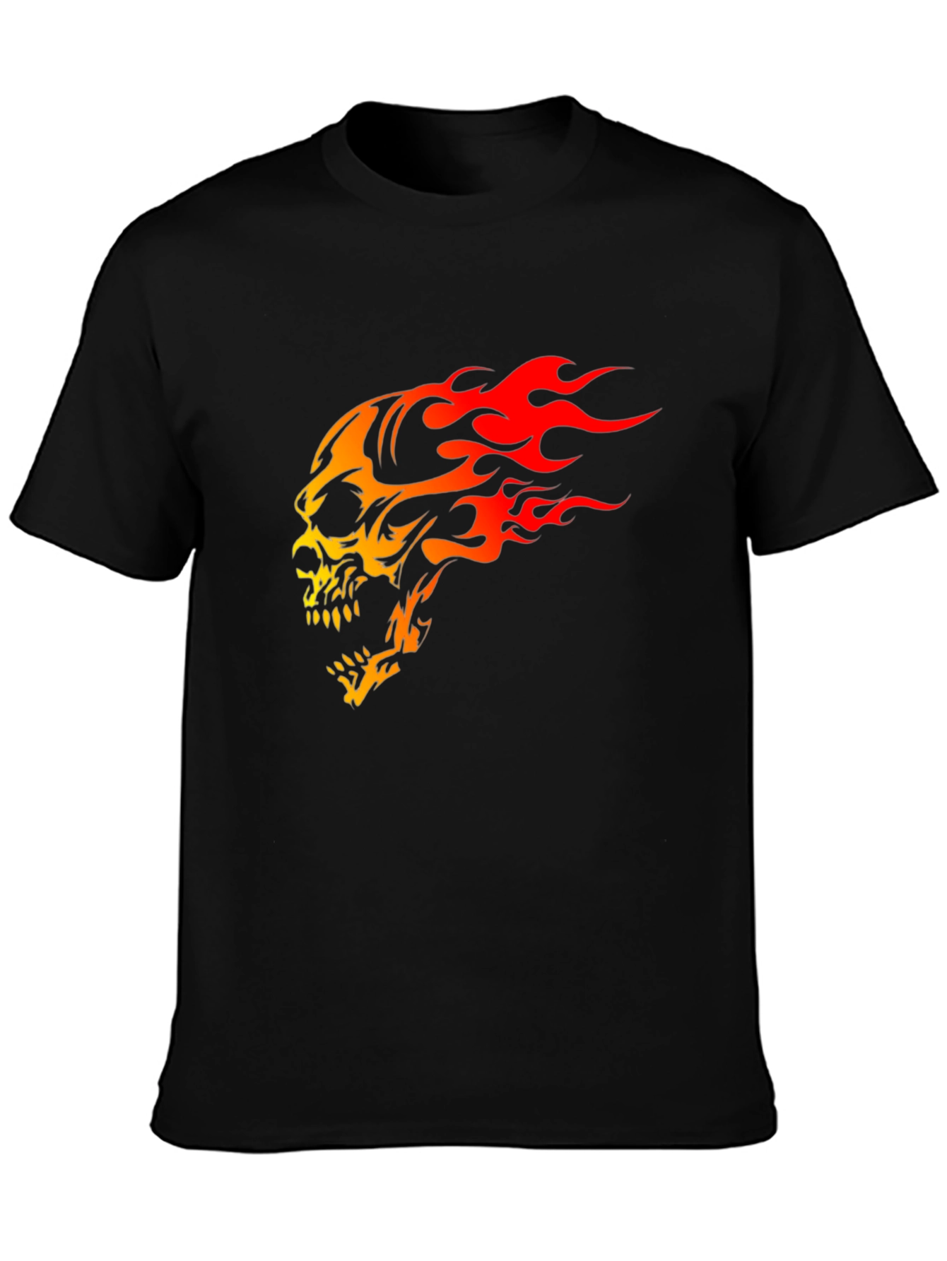 Black Flaming Skull Graphic Print Black T-Shirt view 3