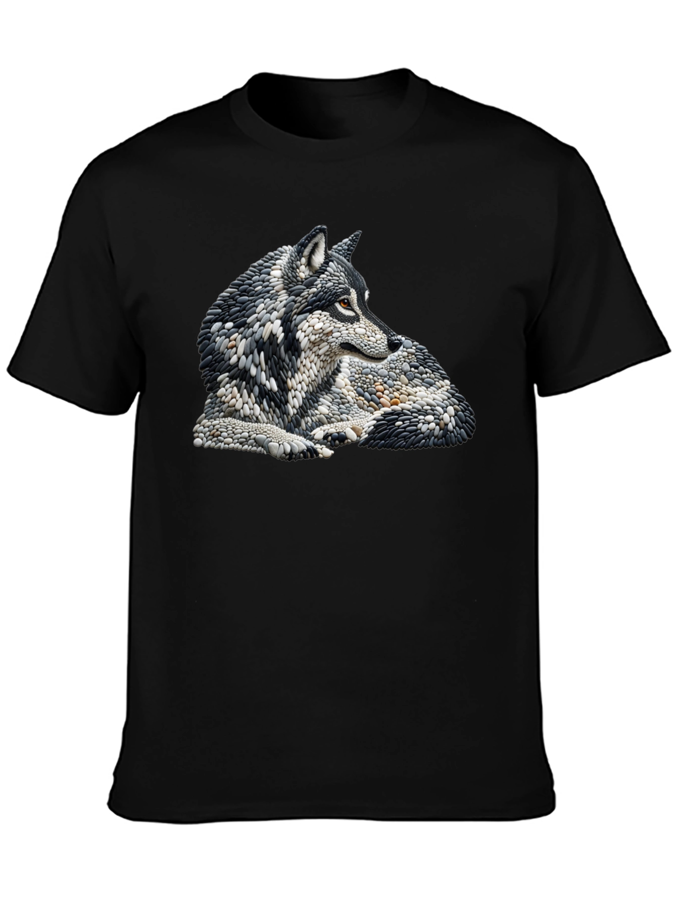 Black Wolf Art Graphic Print Black T-Shirt view 3