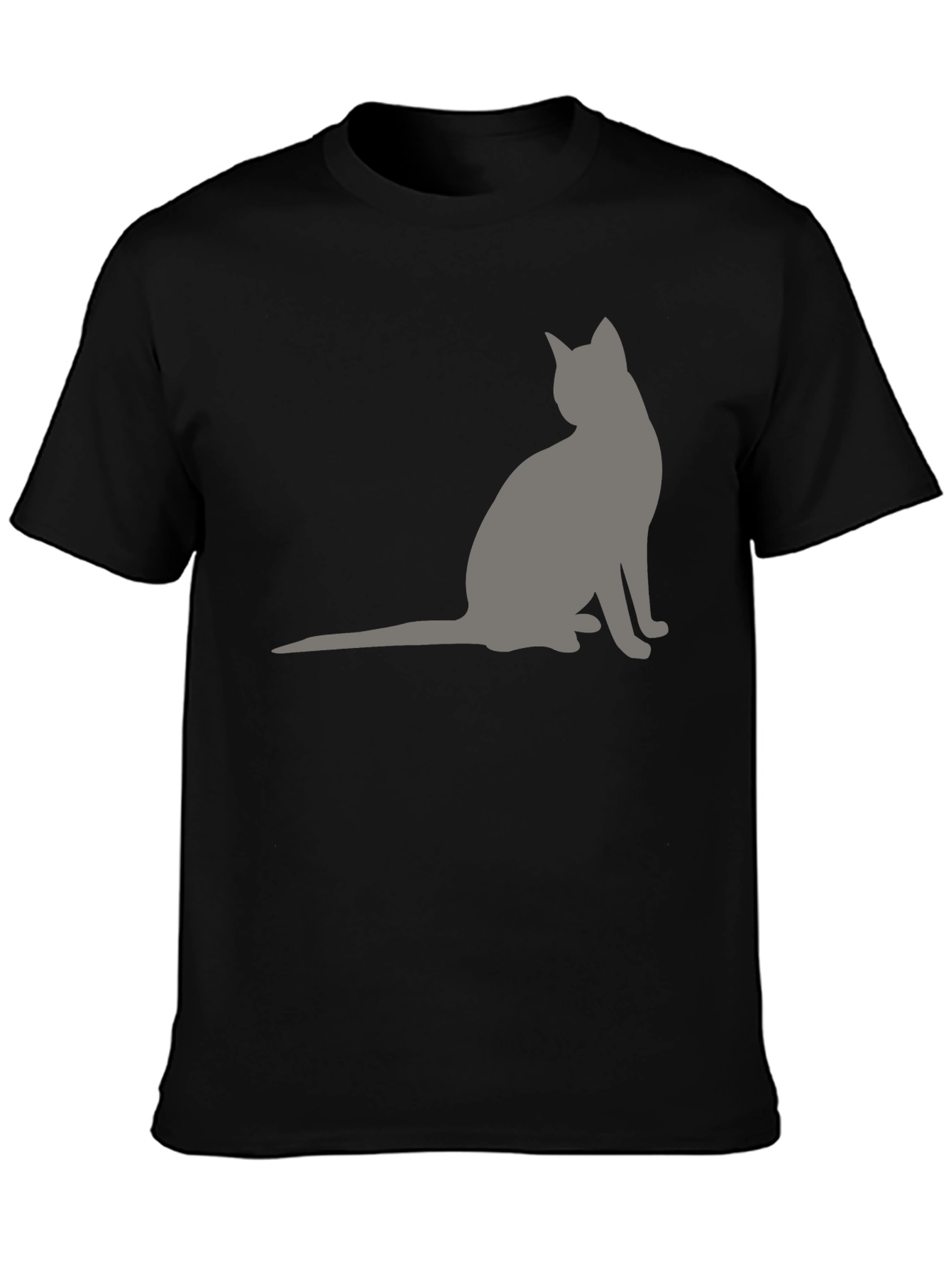 Black Men's Black T-Shirt with Grey Cat Silhouette view 3