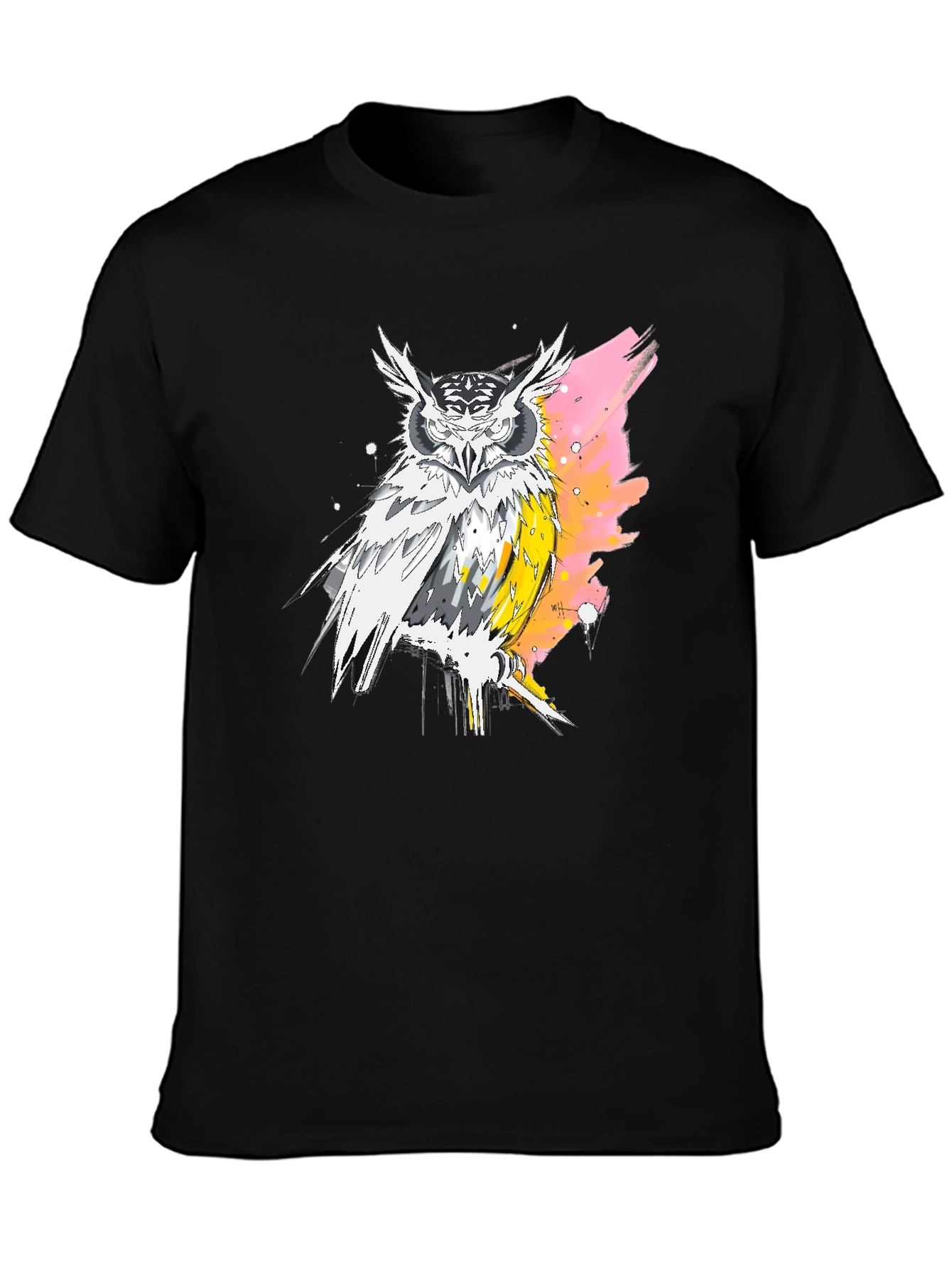 Black Owl Graphic Print Black T-Shirt for Men view 3