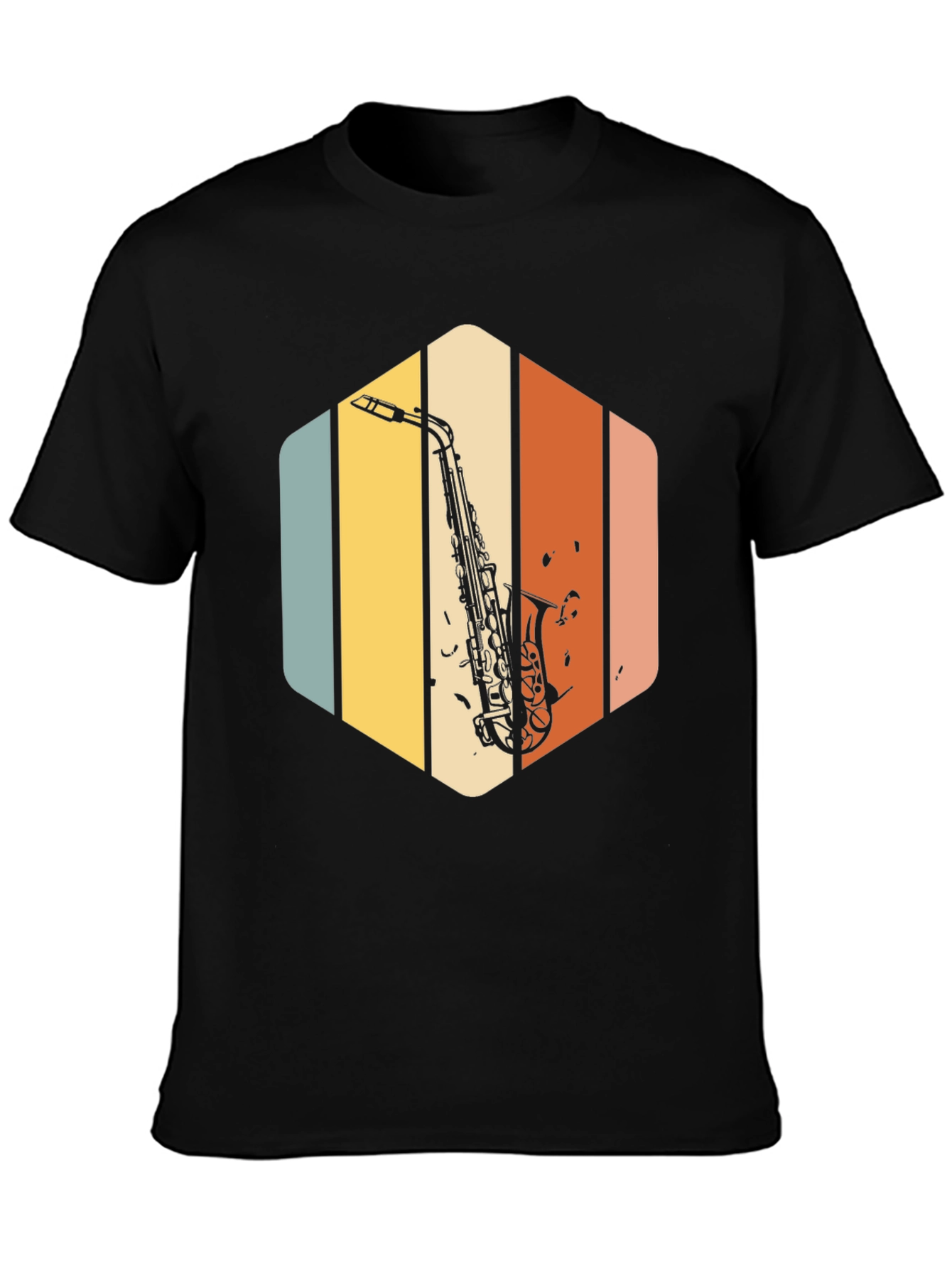 Black Retro Saxophone T-Shirt - Vintage Style Music Tee view 3