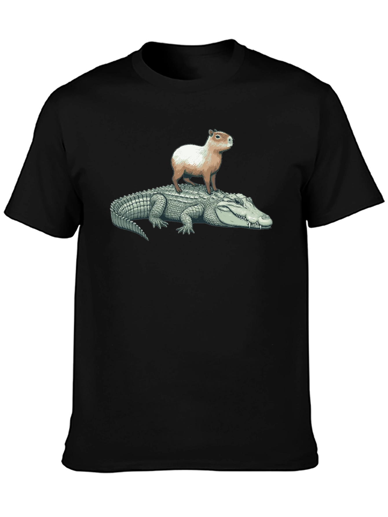 Black Capybara Riding Alligator T-Shirt view 3