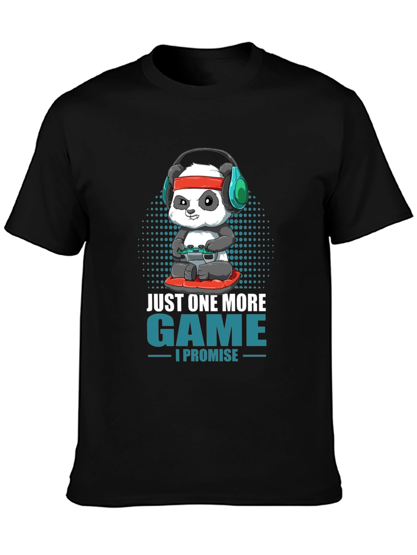 Black Gamer Panda T-Shirt - Just One More Game view 3
