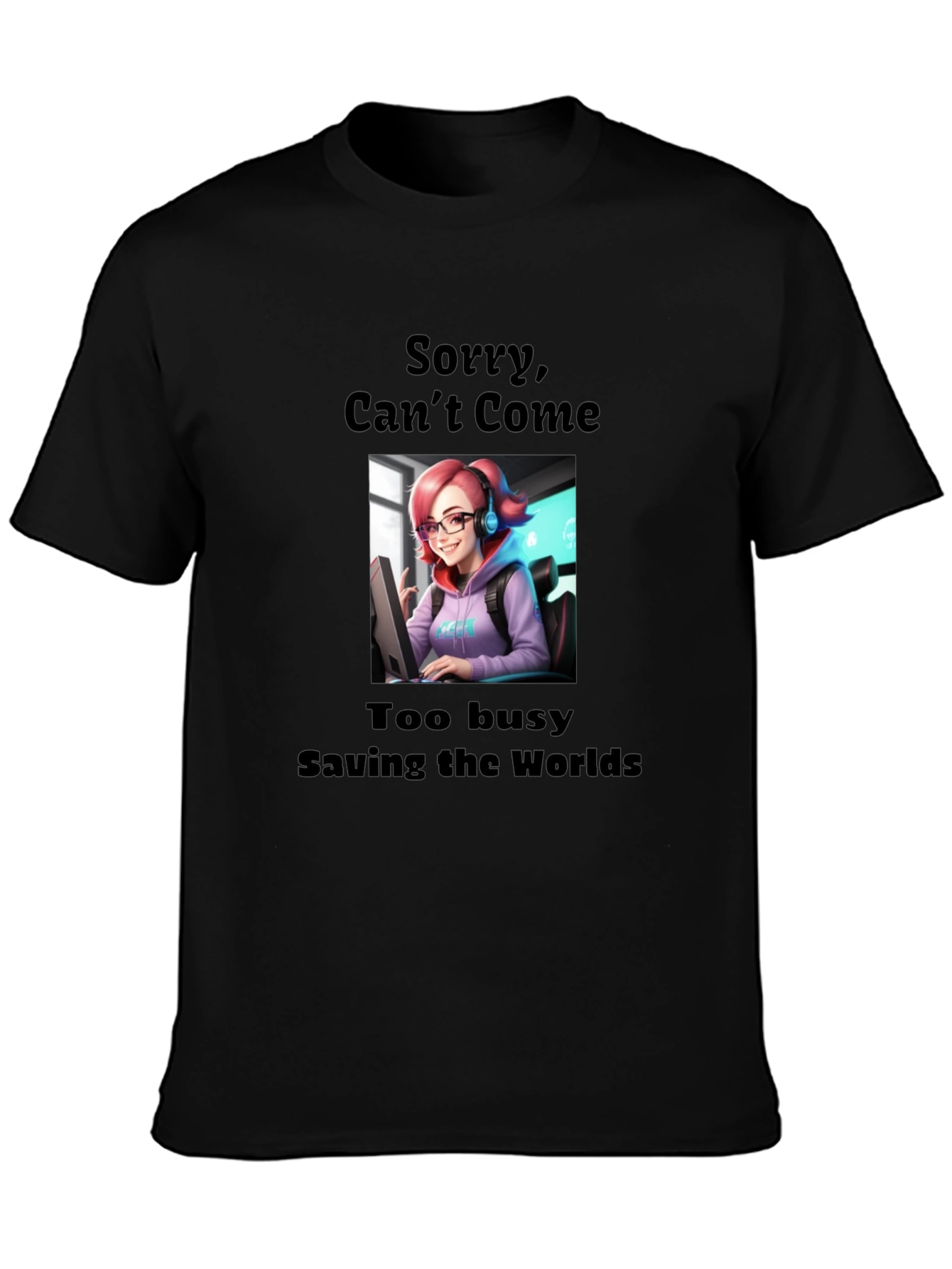 Black Gamer Girl Tee - Saving Worlds view 3