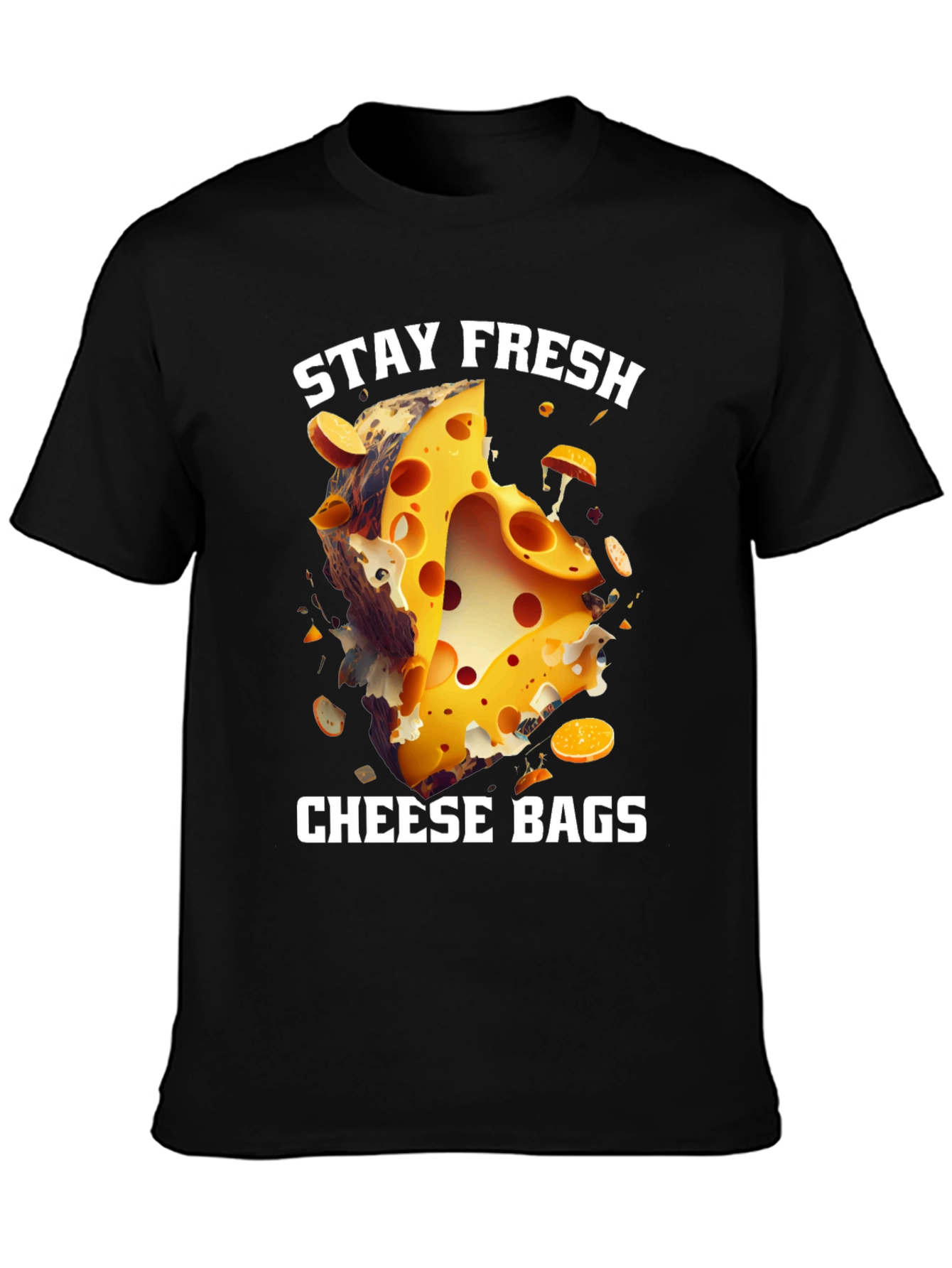 Black Stay Fresh Cheese Bags T-Shirt view 3