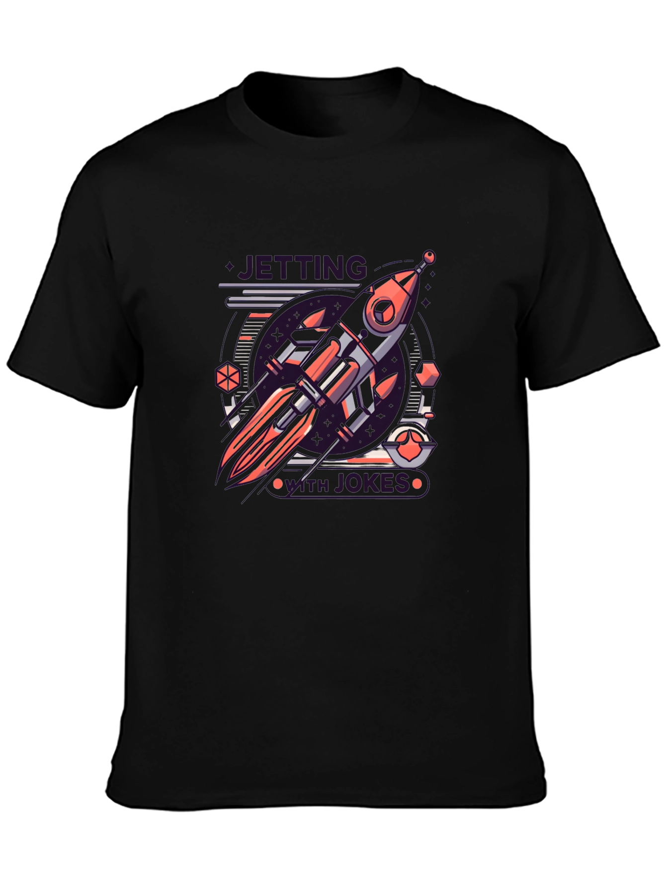 Black Retro Rocket Graphic Tee - Black Cotton Blend T-Shirt view 3