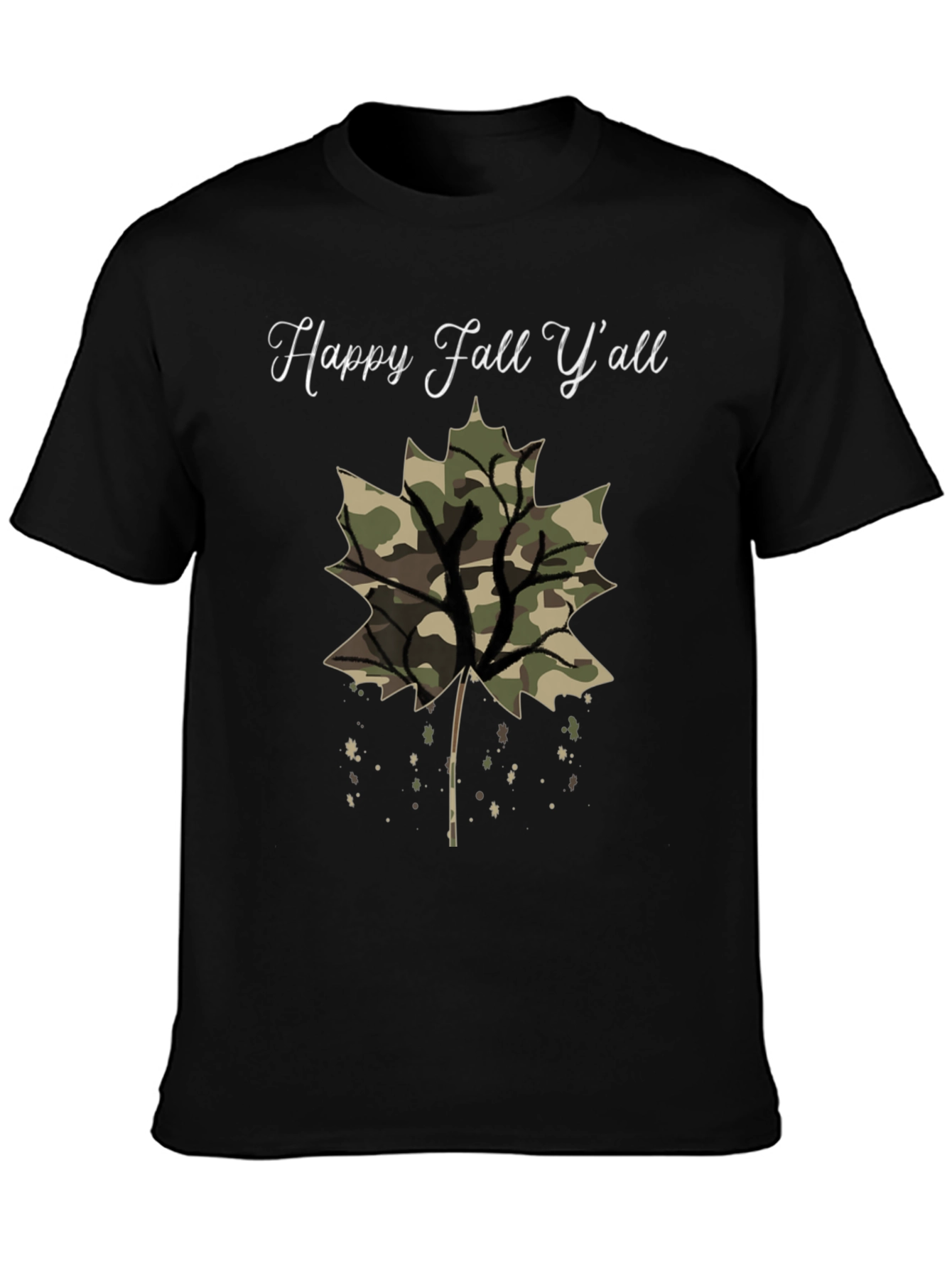 Black Happy Fall Y'all Camo Leaf T-Shirt view 3