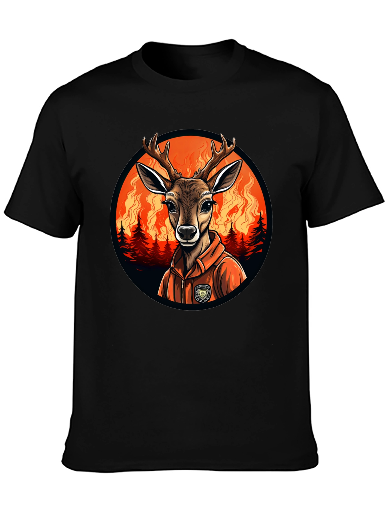 Black Deer Wildfire T-Shirt - Unique Graphic Tee view 3