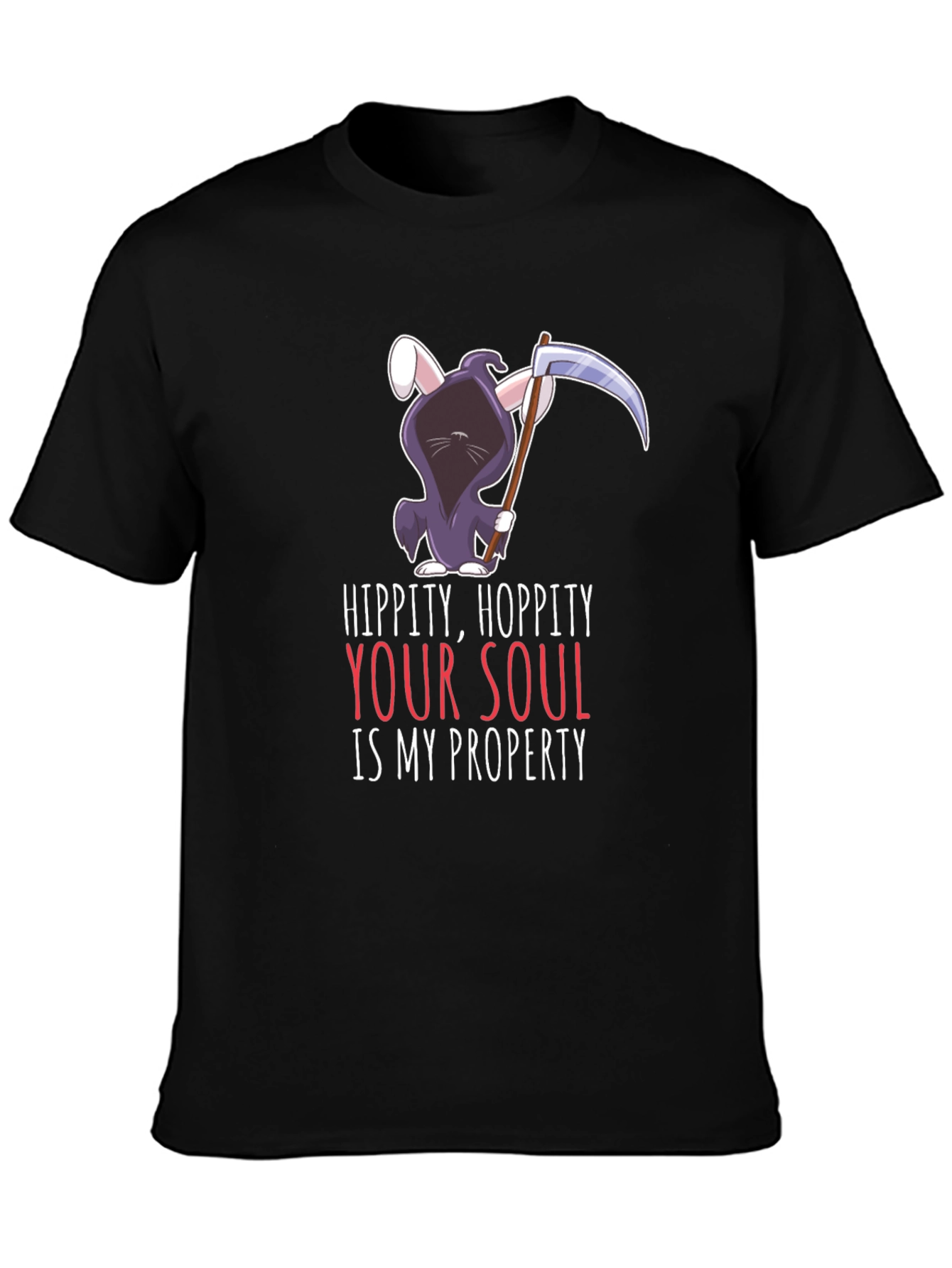 Black Hippity Hoppity Your Soul Grim Reaper Bunny T-Shirt view 3