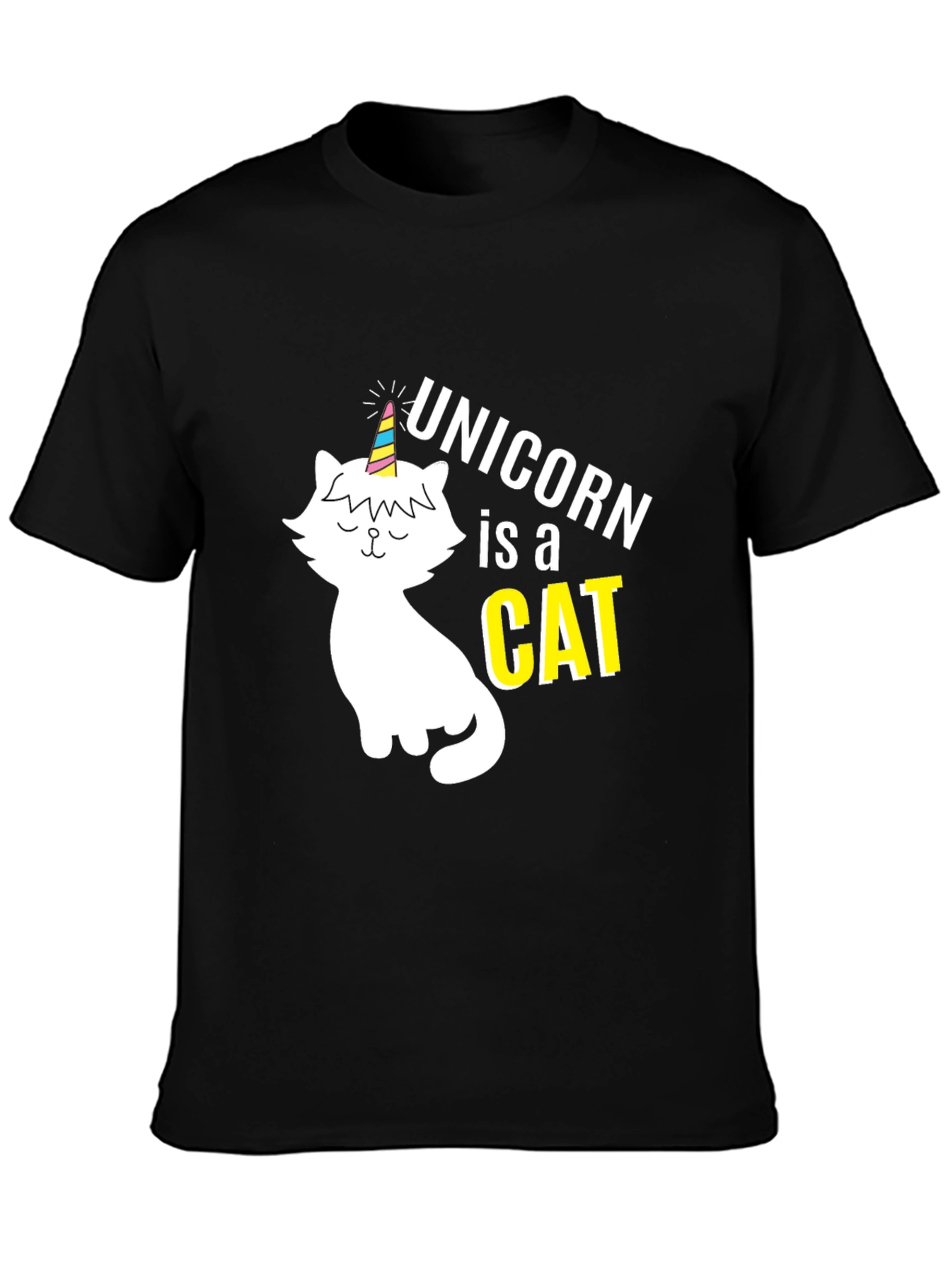 Black Unicorn Cat Graphic T-Shirt - Men's Black Tee view 3