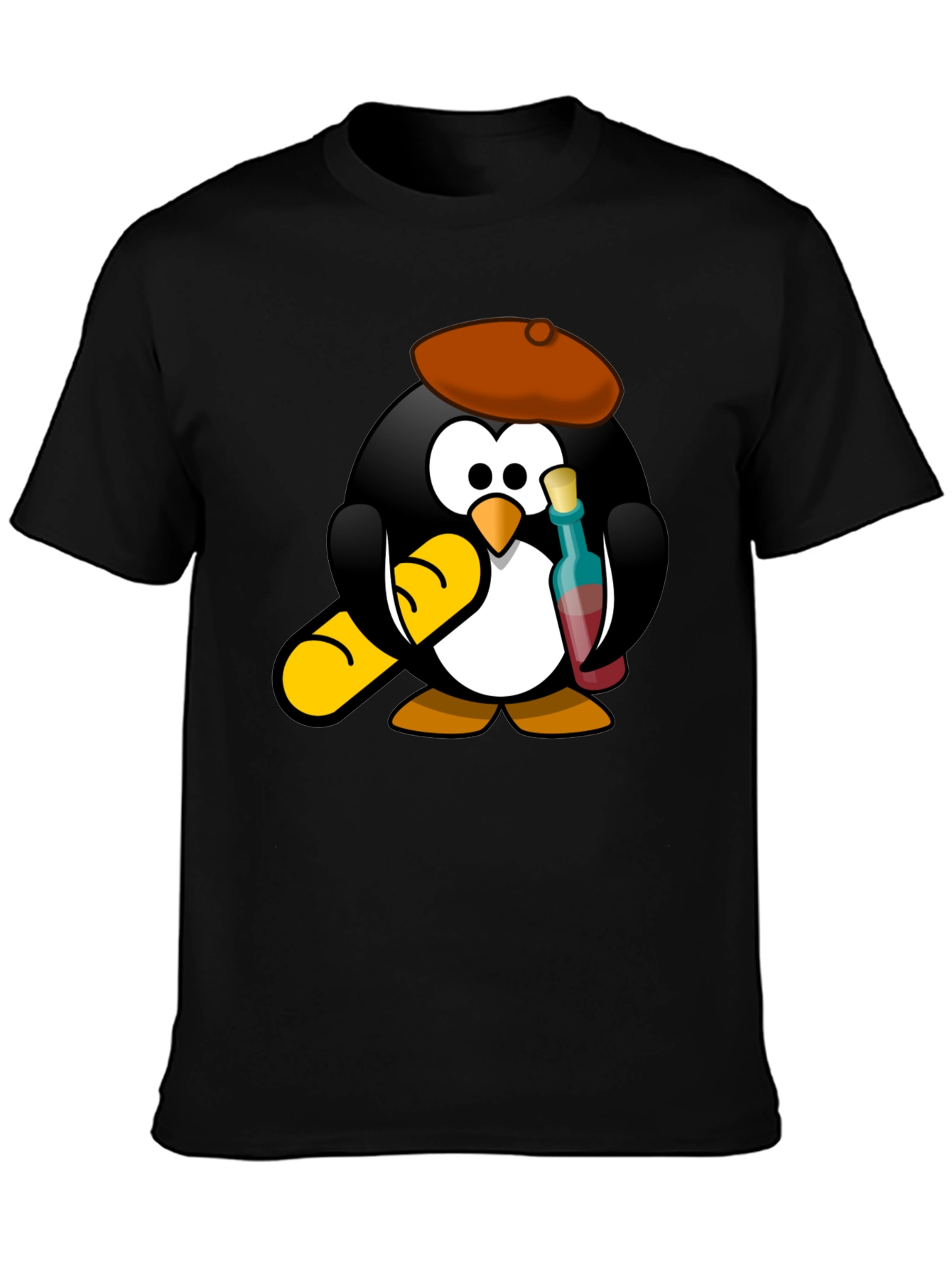 Black Wine Lover Penguin Black T-Shirt view 3