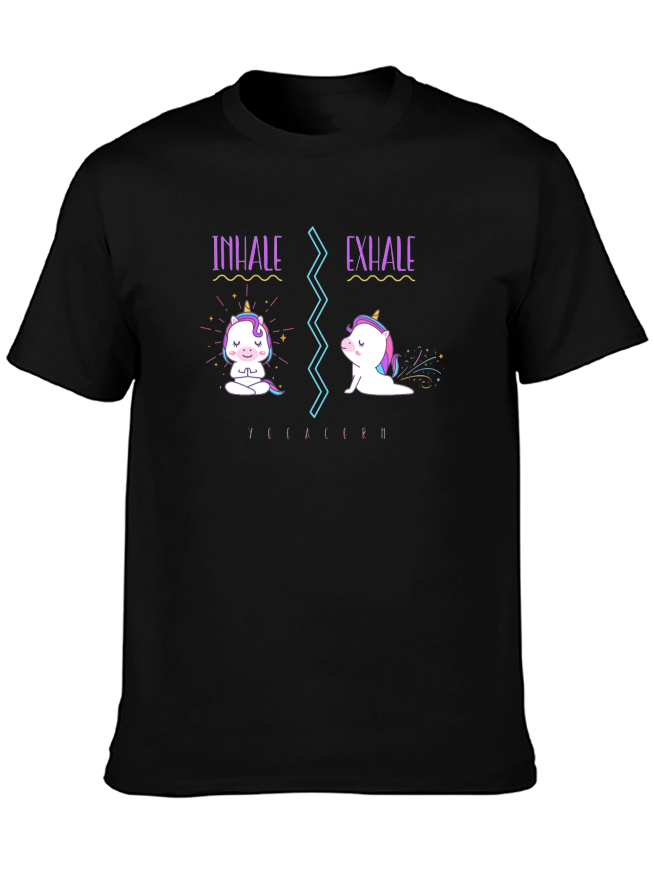 Black Inhale Exhale Unicorn Graphic Tee - Yoga Meditation Shirt view 3