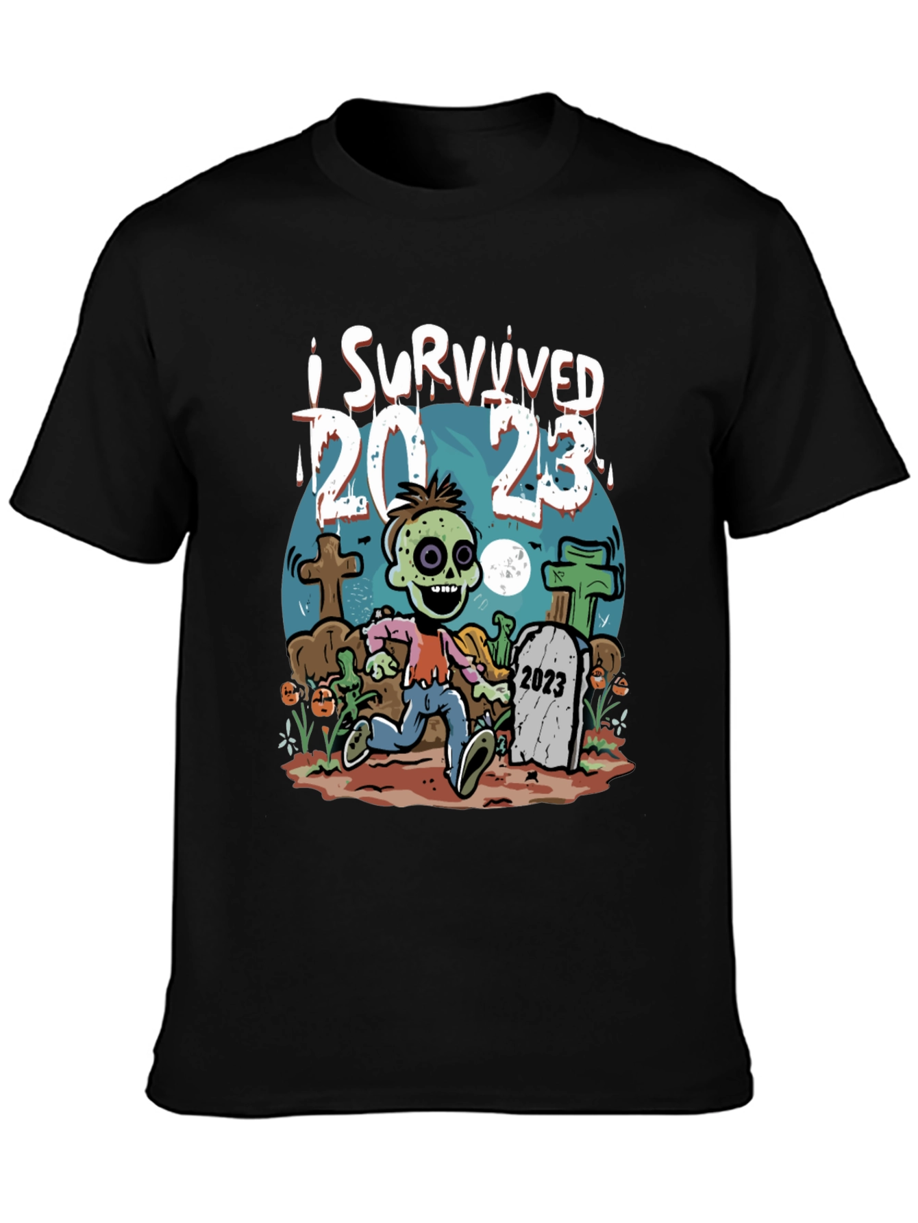Black I Survived 2023 Zombie T-Shirt view 3