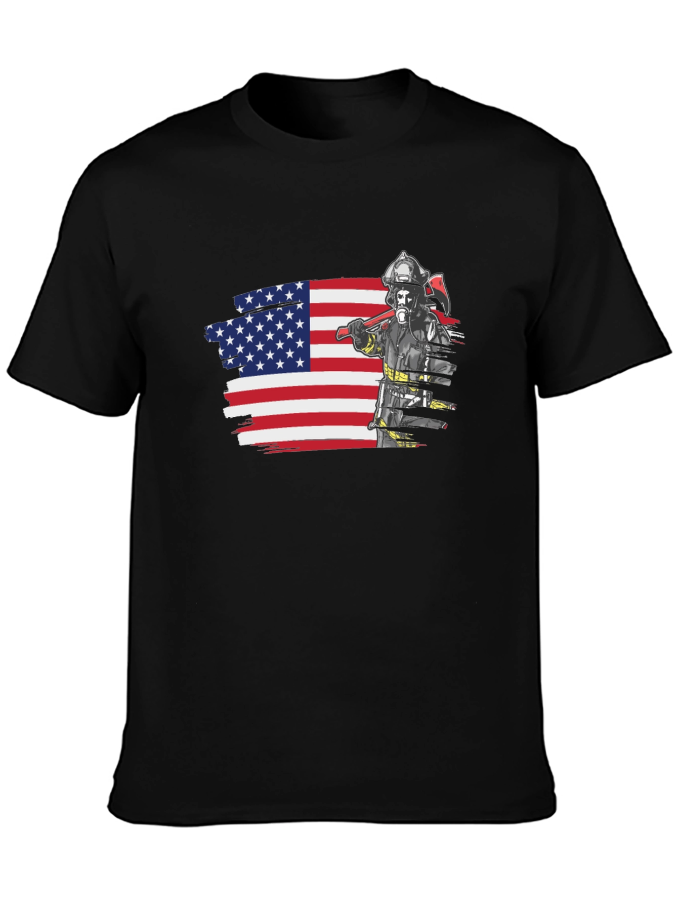 Black Firefighter USA Flag Graphic Tee view 3