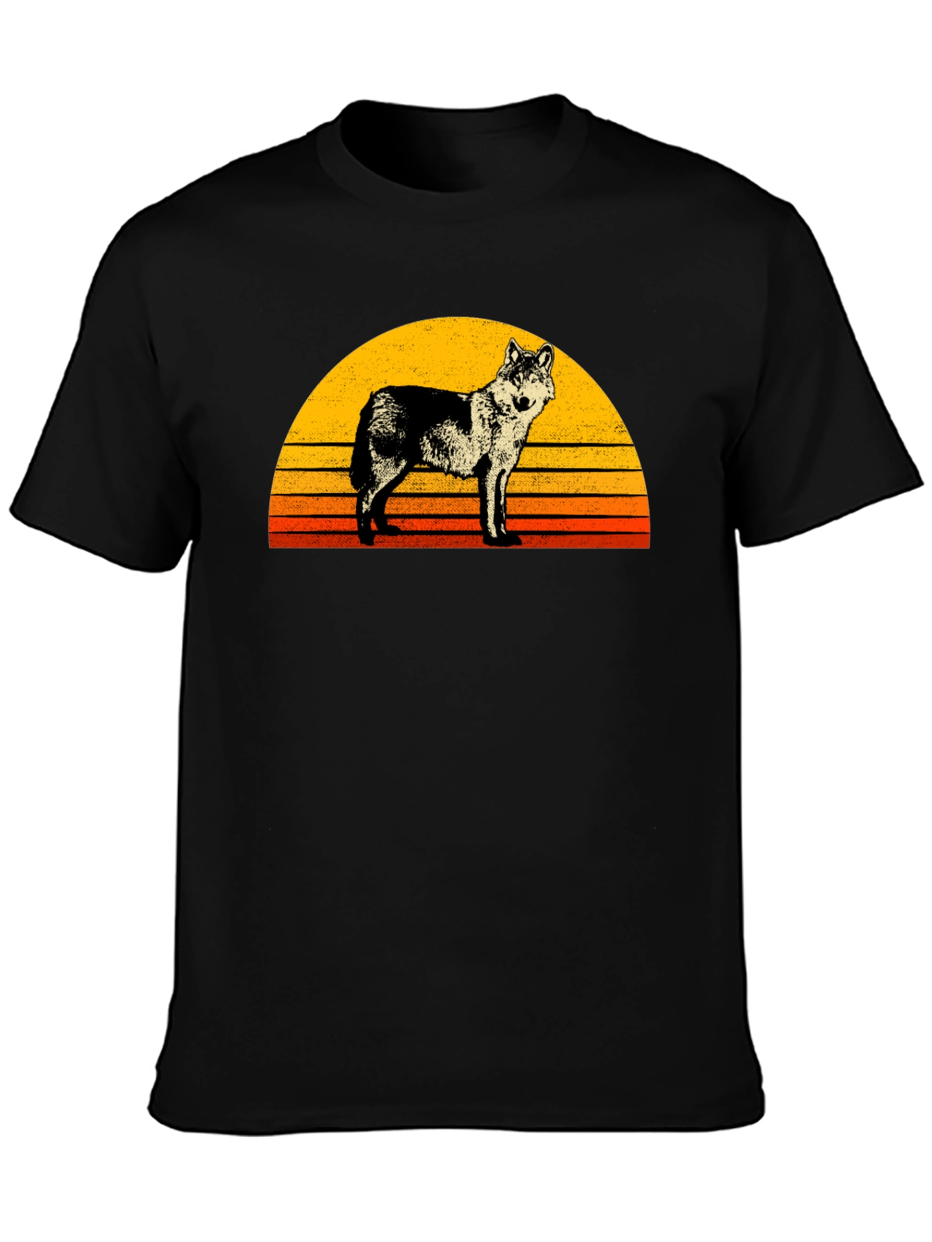 Black Retro Wolf Sunset Graphic Tee - Black view 3