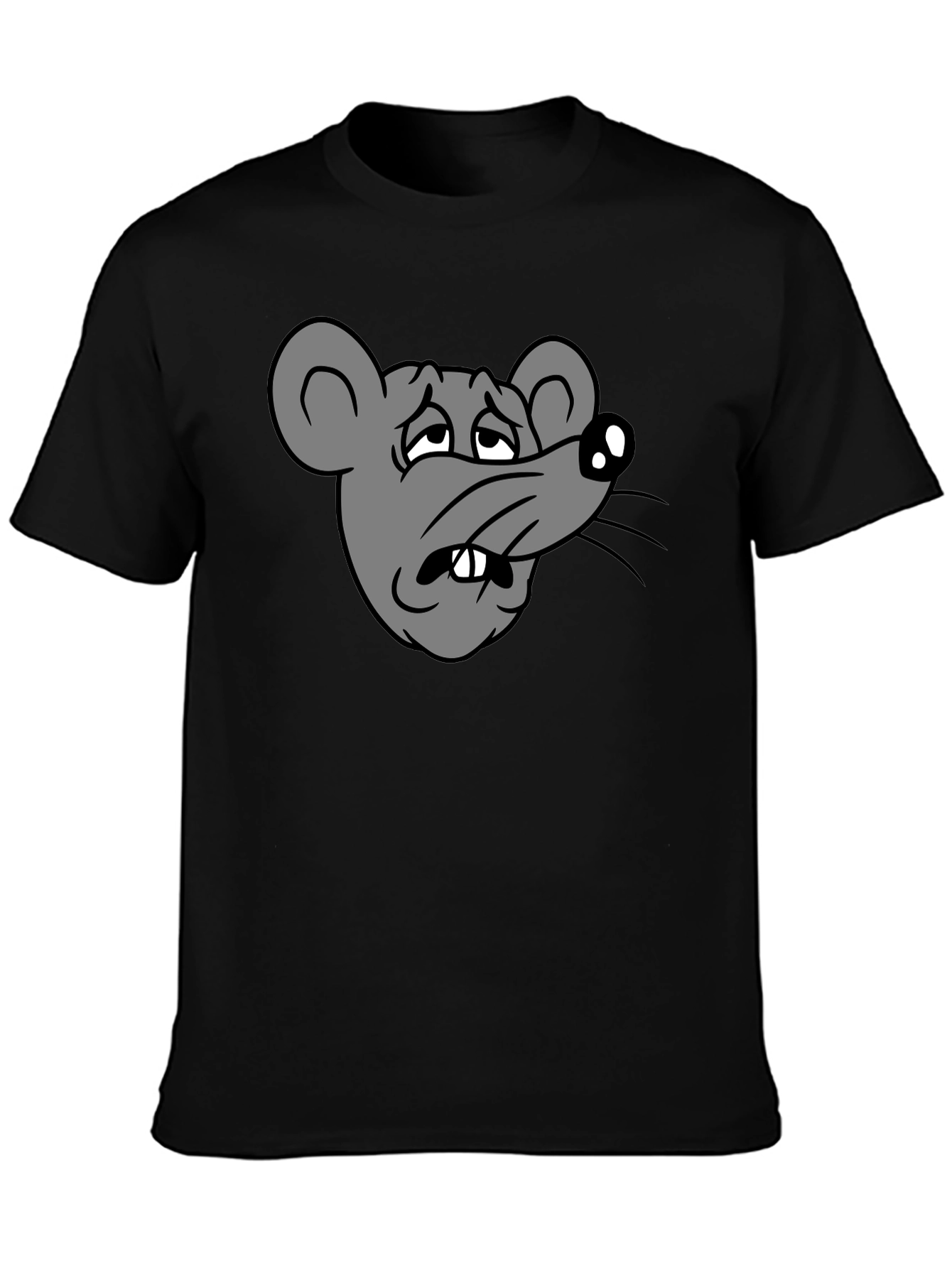 Black Funny Sad Rat Cartoon Graphic Black T-Shirt view 3