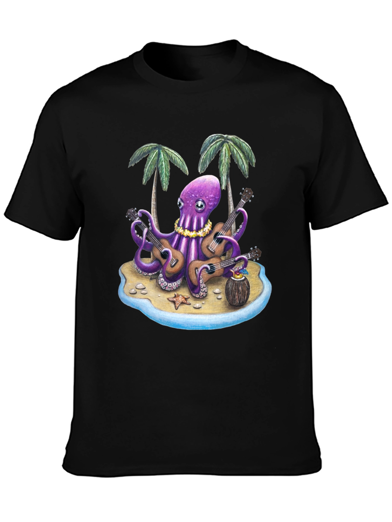 Black Musical Octopus Hawaiian T-Shirt view 3