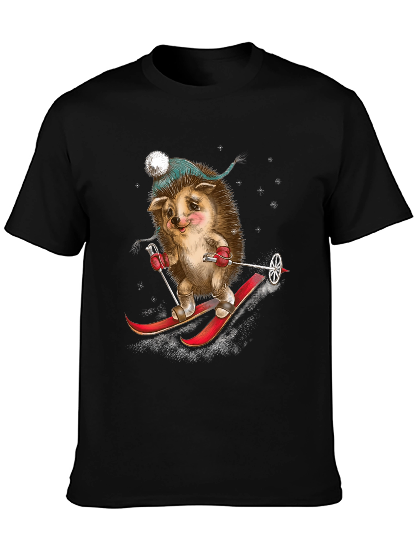 Black Skiing Hedgehog Graphic Tee view 3