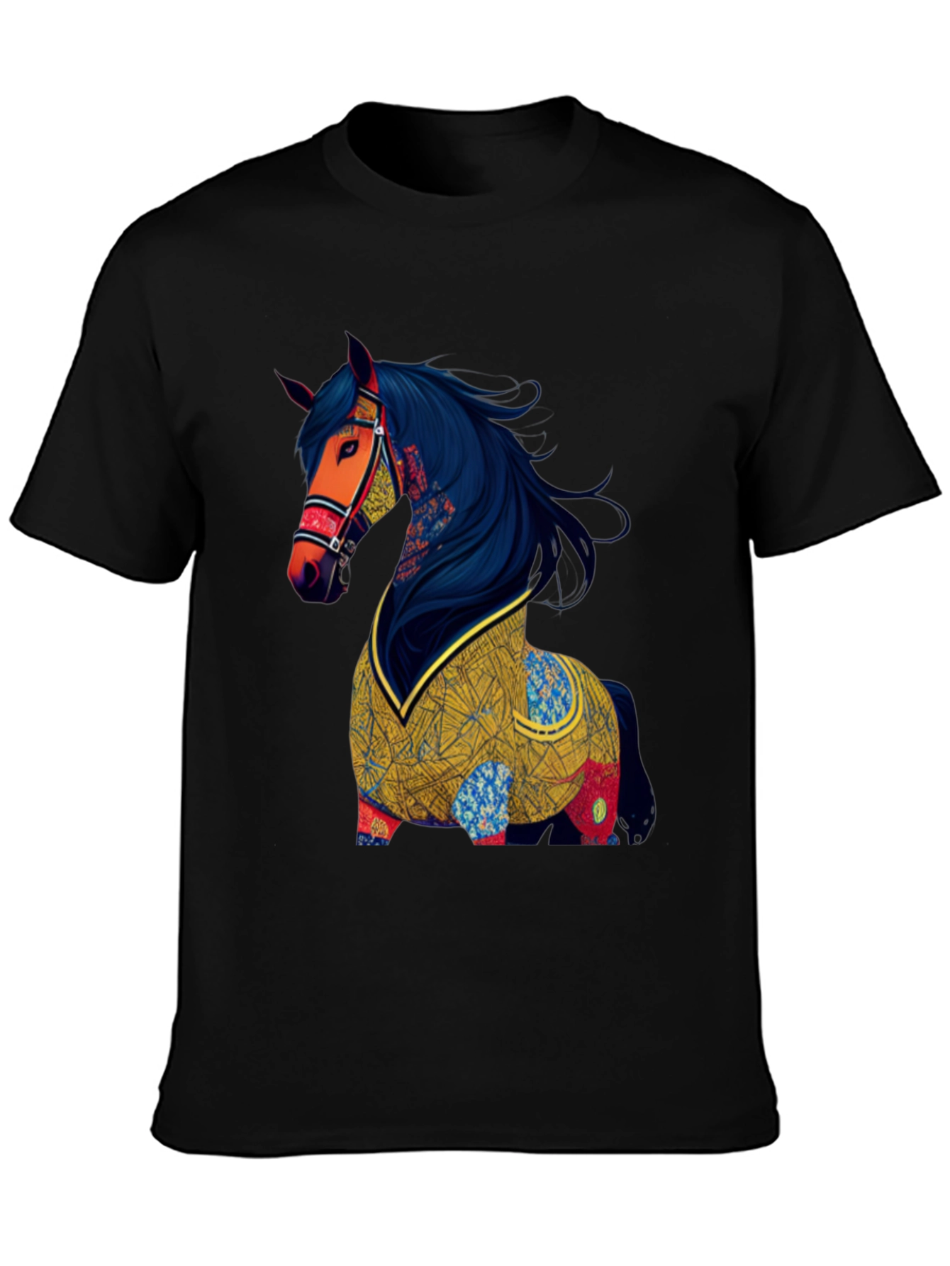 Black Artistic Horse Graphic T-Shirt view 3