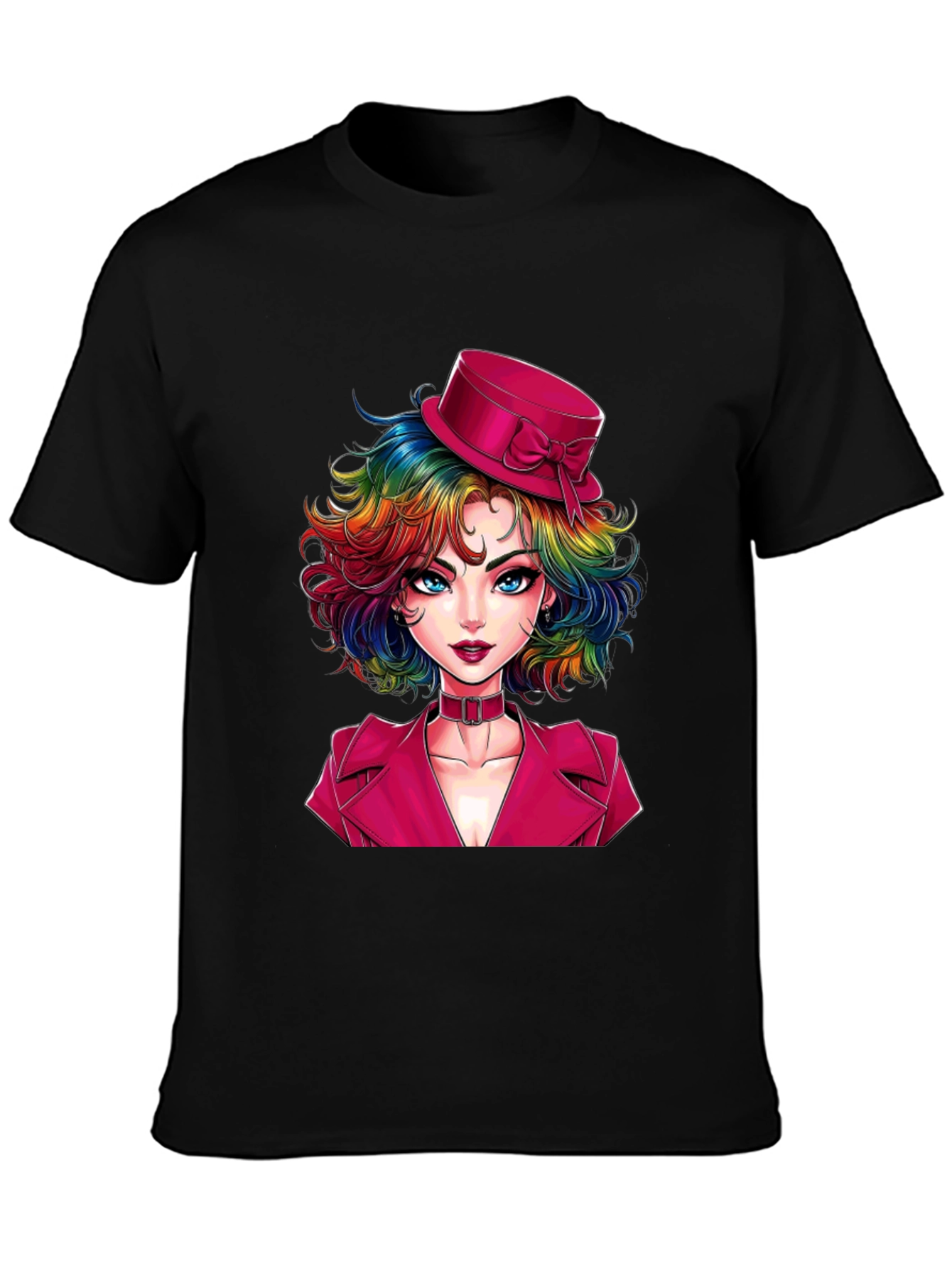 Black Rainbow Hair Girl T-Shirt view 3
