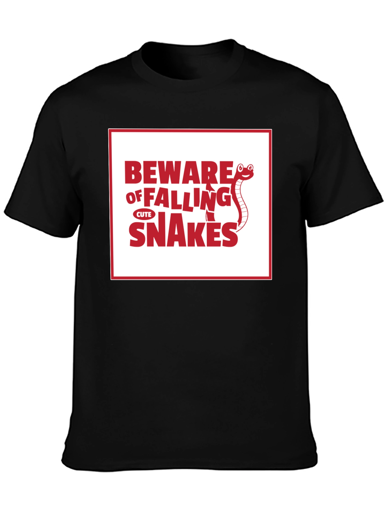 Black Beware of Falling Cute Snakes Graphic T-Shirt view 3