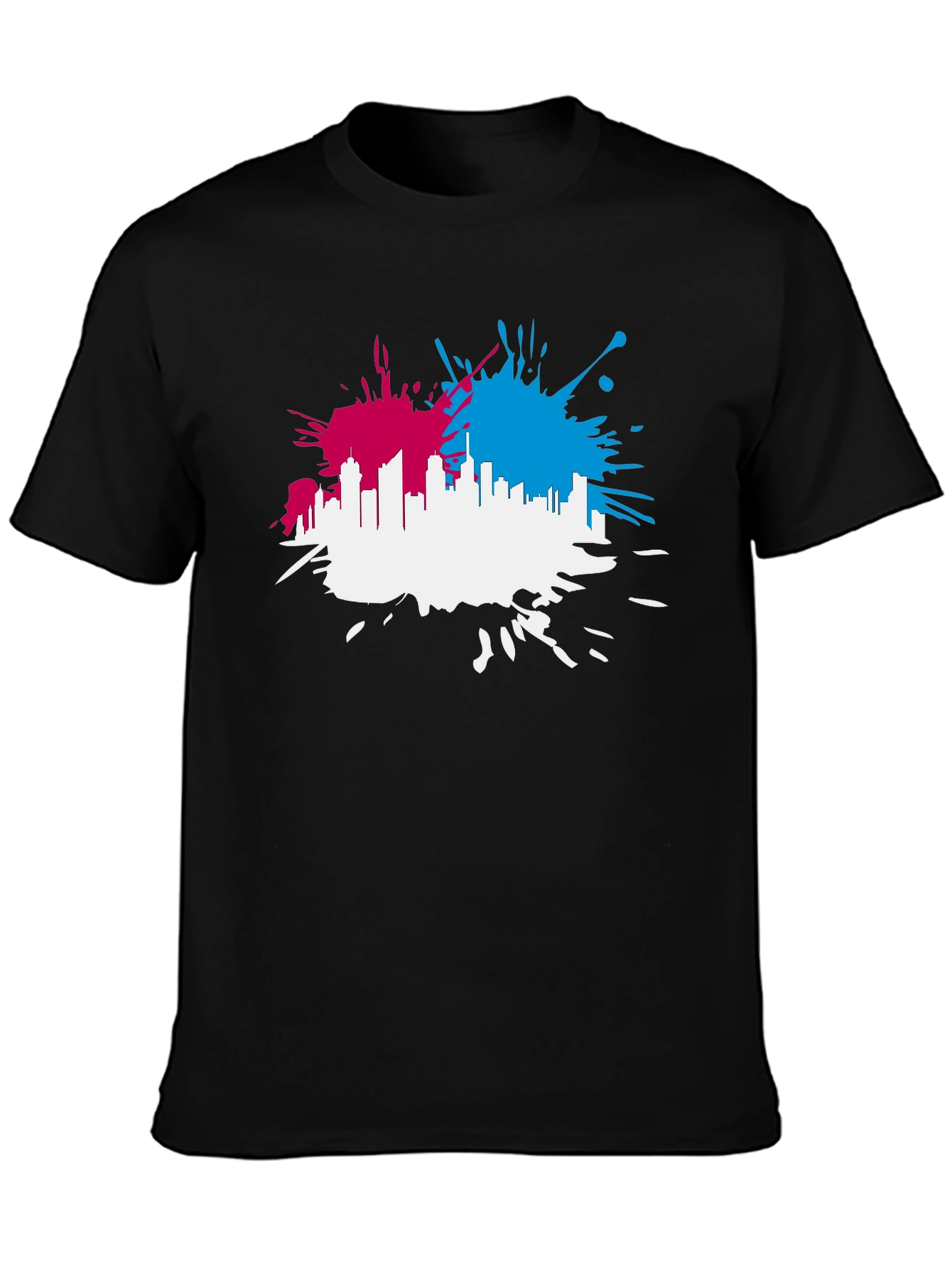 Black Cityscape Splash Men's Black T-Shirt view 3
