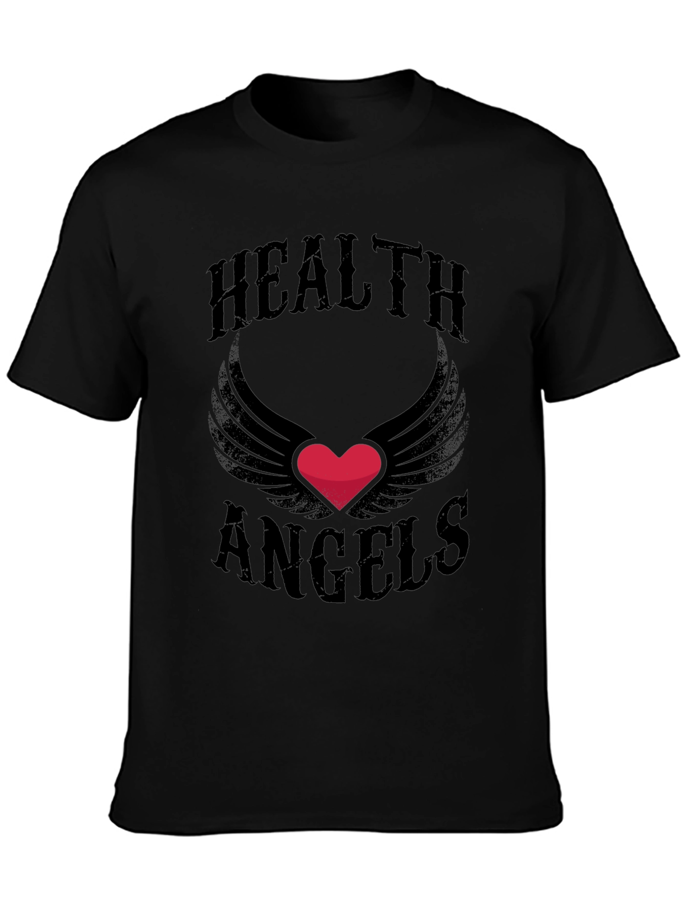 Black Health Angels T-Shirt - Graphic Heart Wings Tee view 3