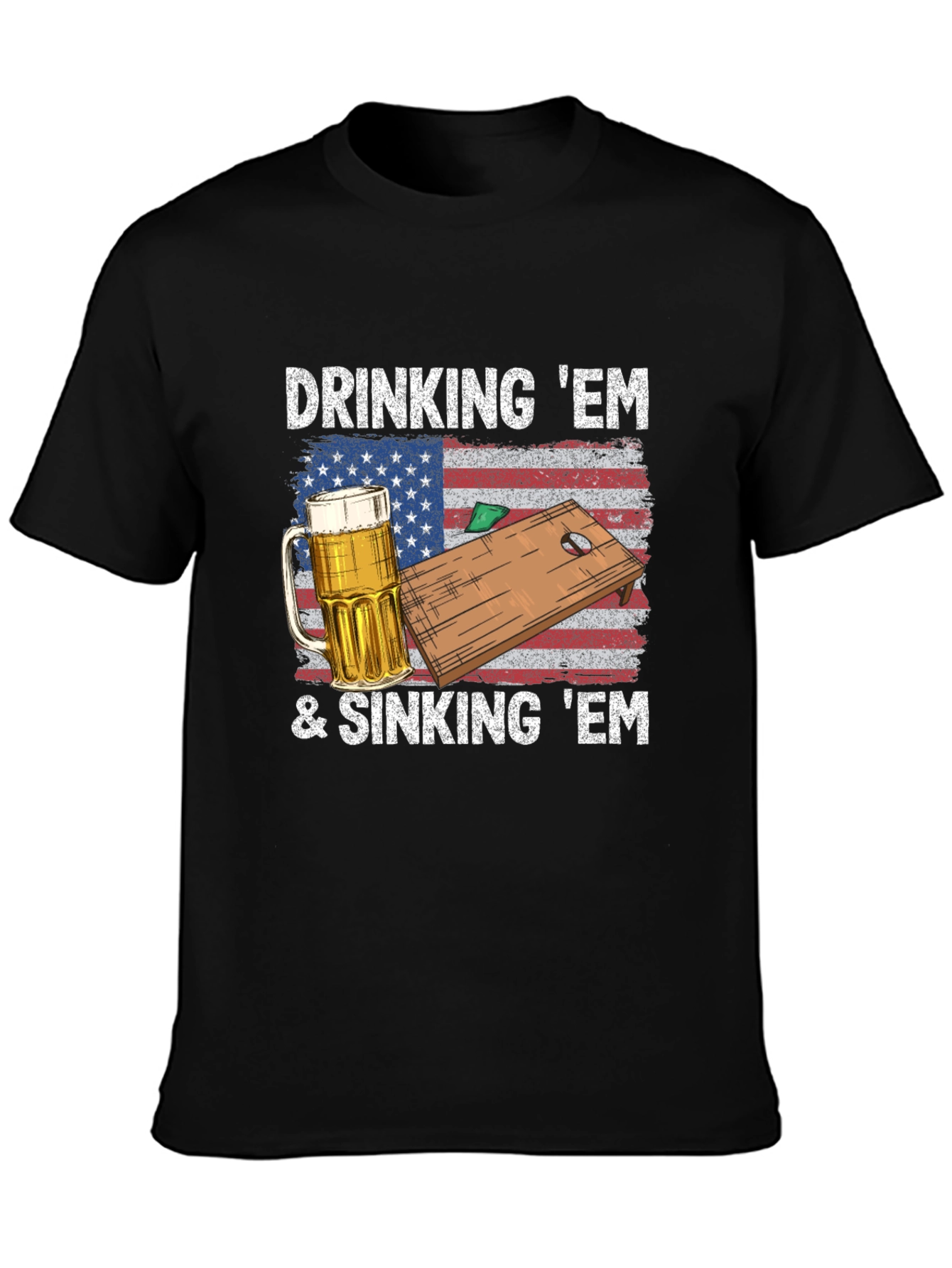 Black Drinking & Sinking 'Em Cornhole T-Shirt view 3