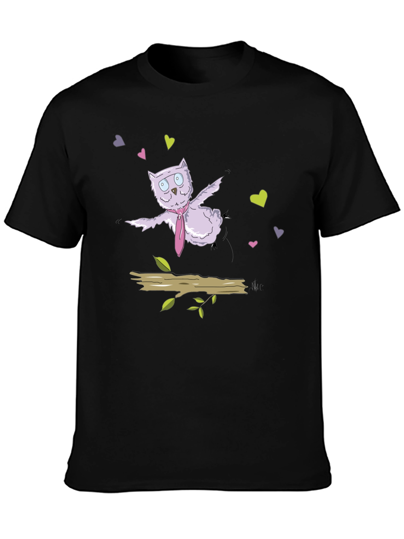 Black Cute Cartoon Owl T-Shirt view 3
