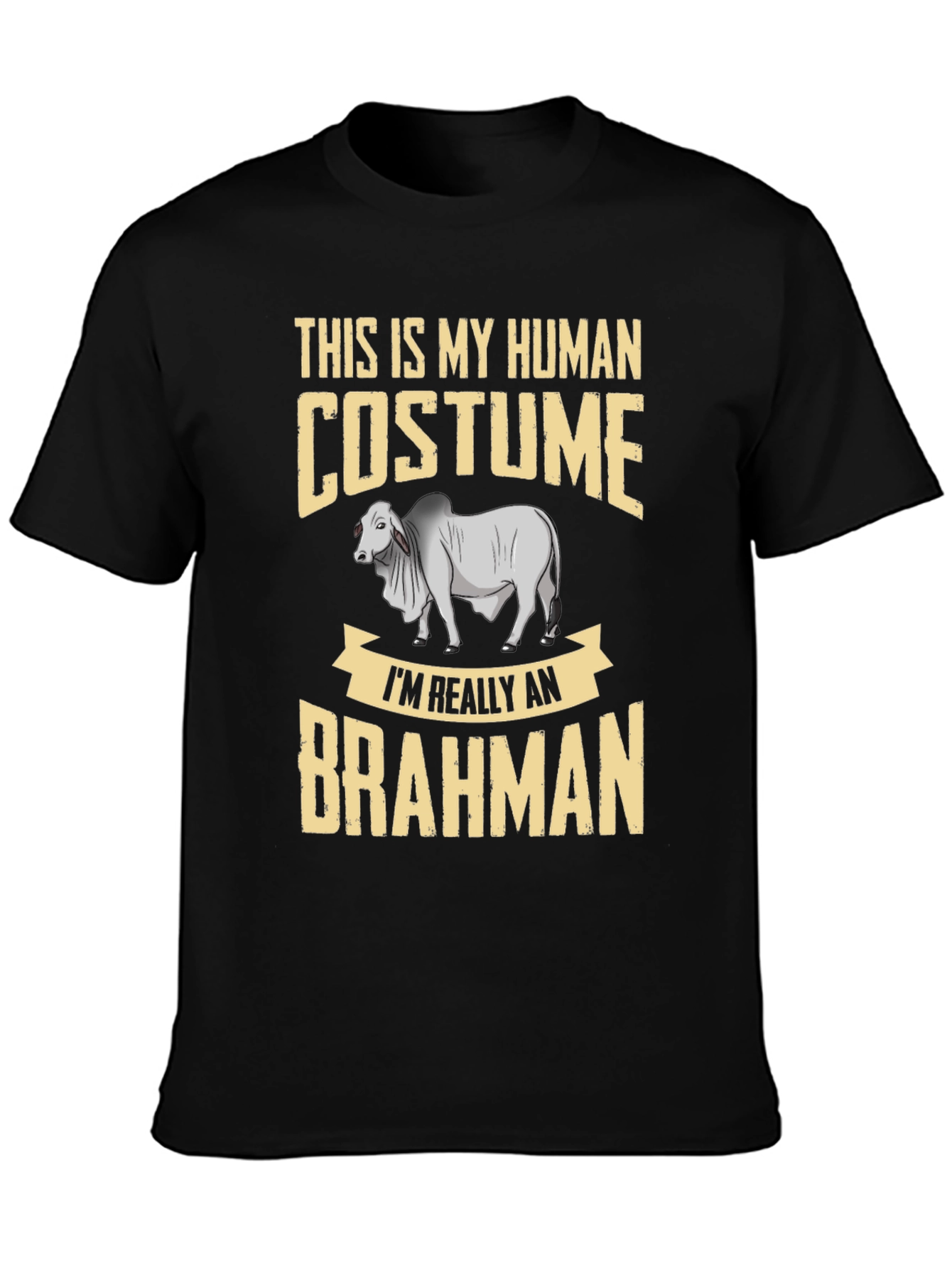 Black Human Costume Brahman Cattle Funny Graphic Tee view 3