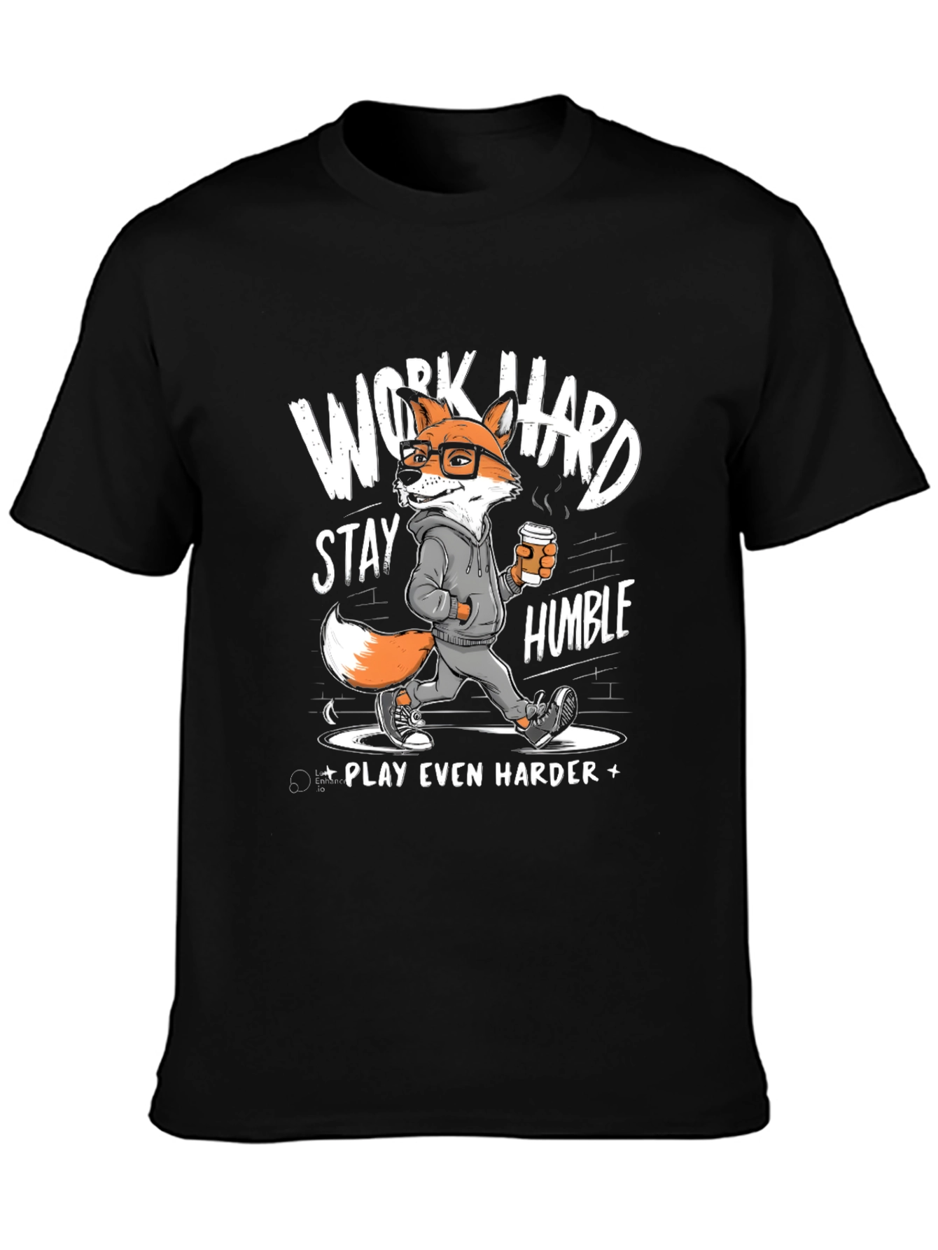 Black Work Hard Stay Humble Fox Graphic Tee view 3