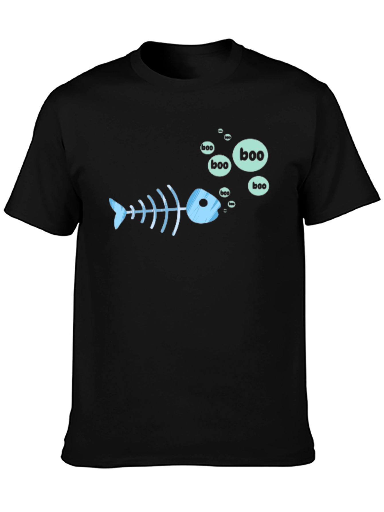 Black Boo Fish Skeleton Graphic Tee - Black view 3