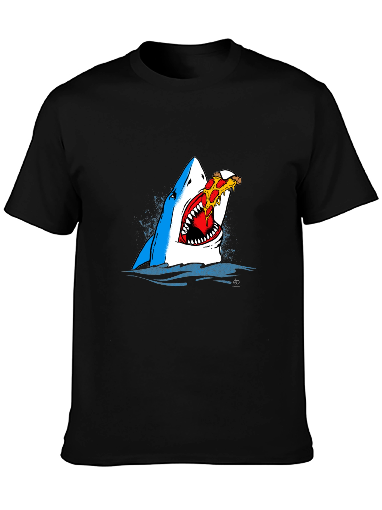 Black Shark Eating Pizza Graphic Tee - Novelty T-Shirt view 3