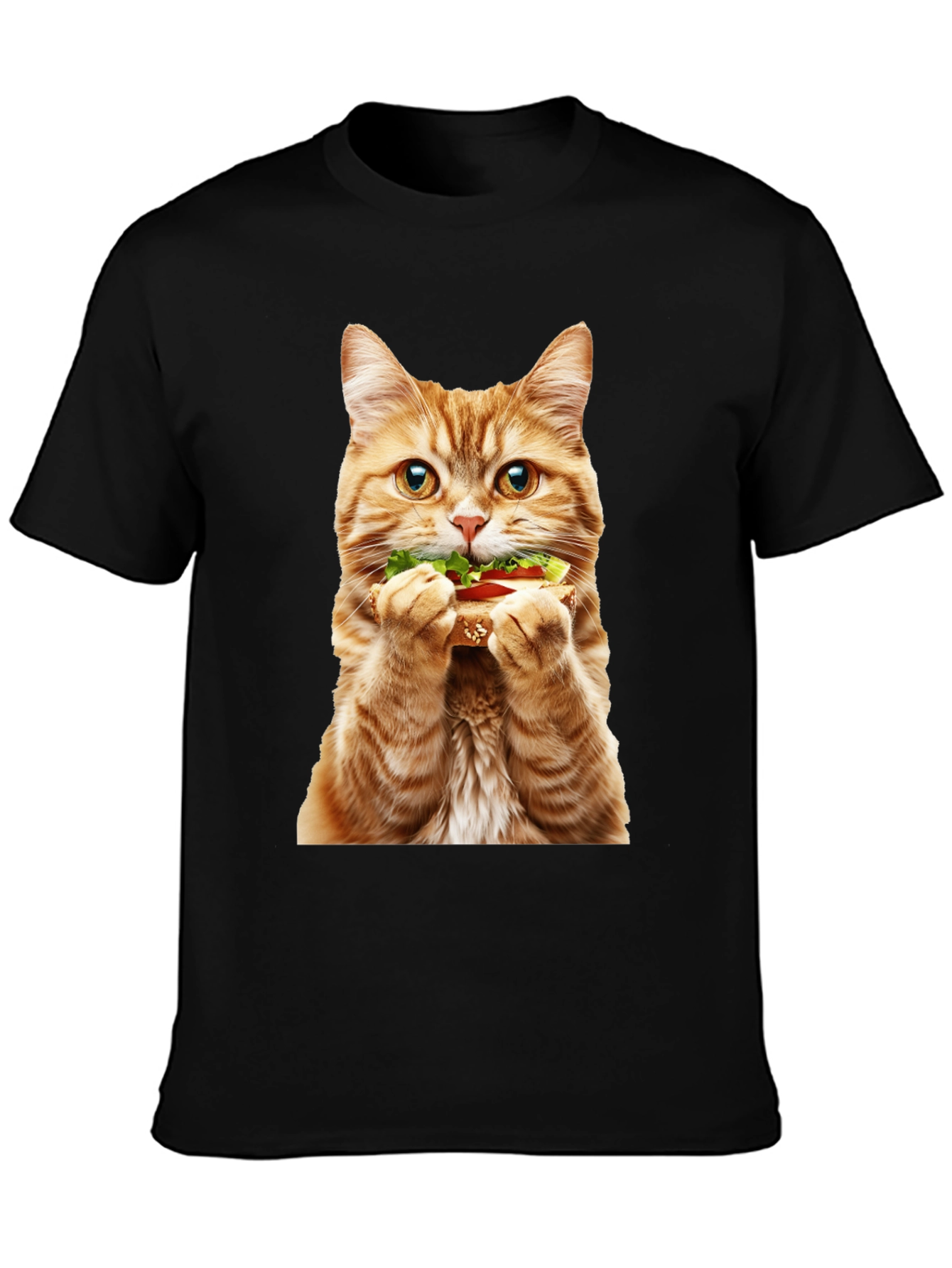 Black Cat Eating Sandwich Graphic Tee view 3