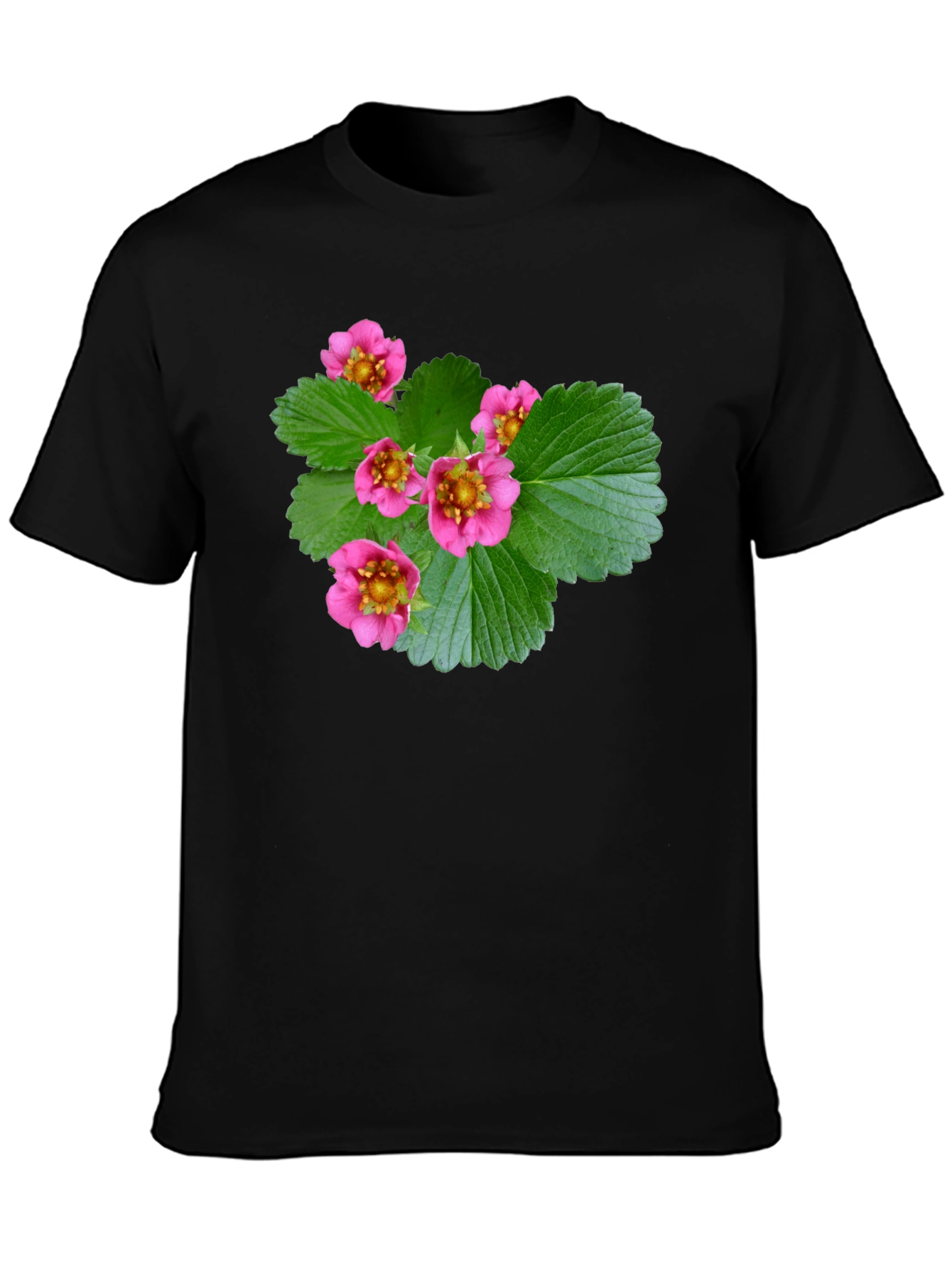 Black Floral Print Black T-Shirt - Nature Inspired Design view 3